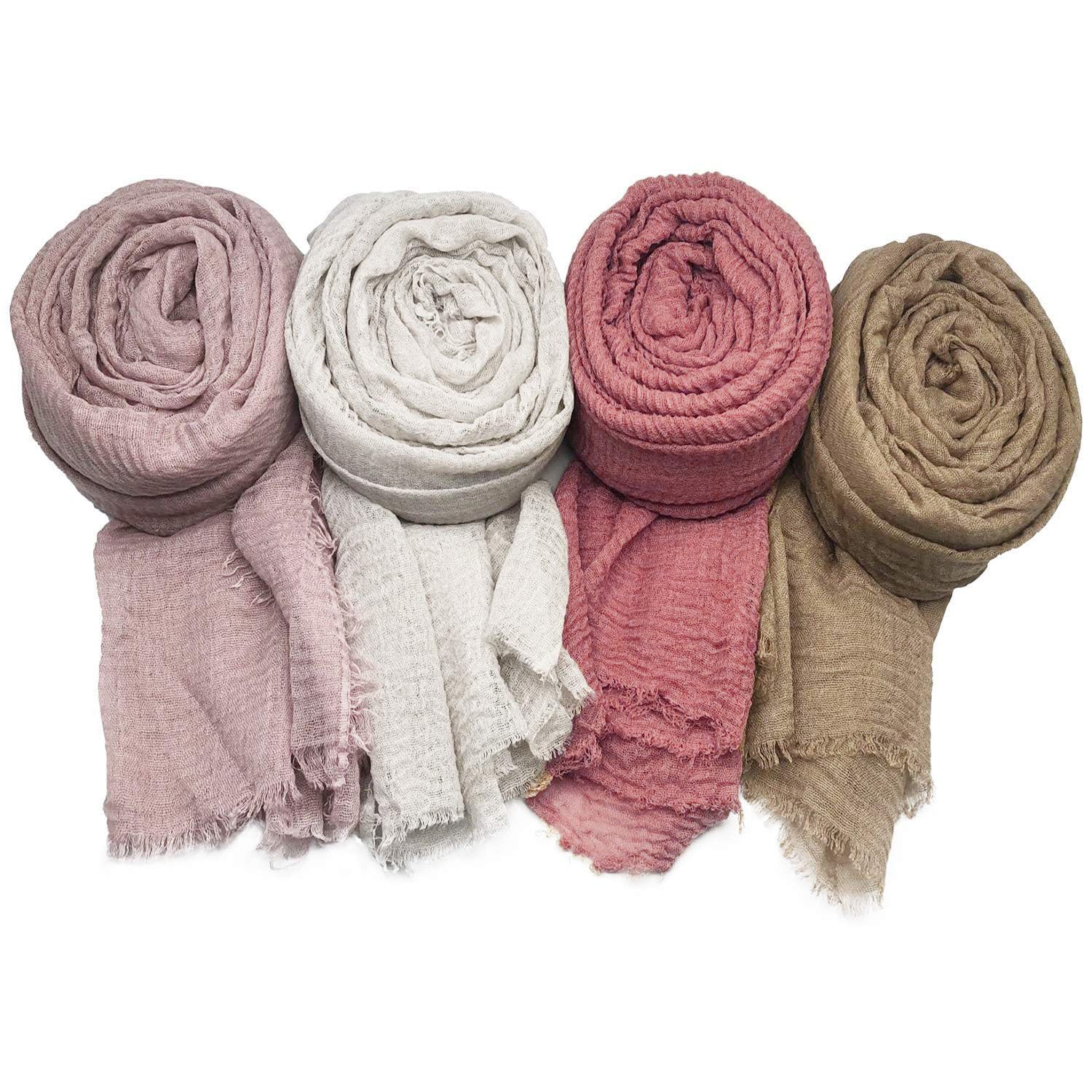 ICWWomen's Premium Wrinkle Ironless Crinkled Cotton Hemp Summer Scarf Stoles Shawl head scarves for girls