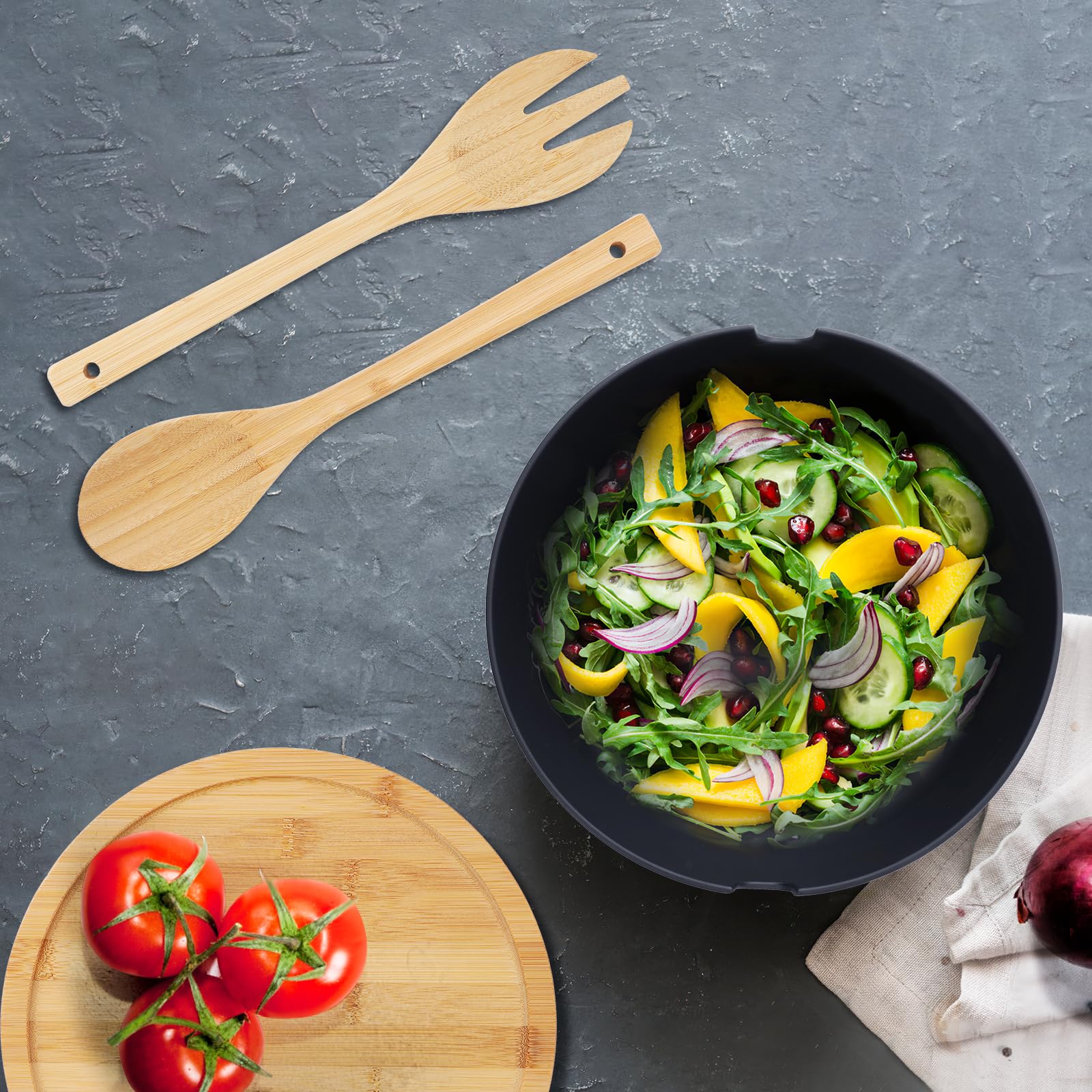 Amazon | ECWAY 大型 サラダボウル 竹の蓋とサーバーセット - 11.05