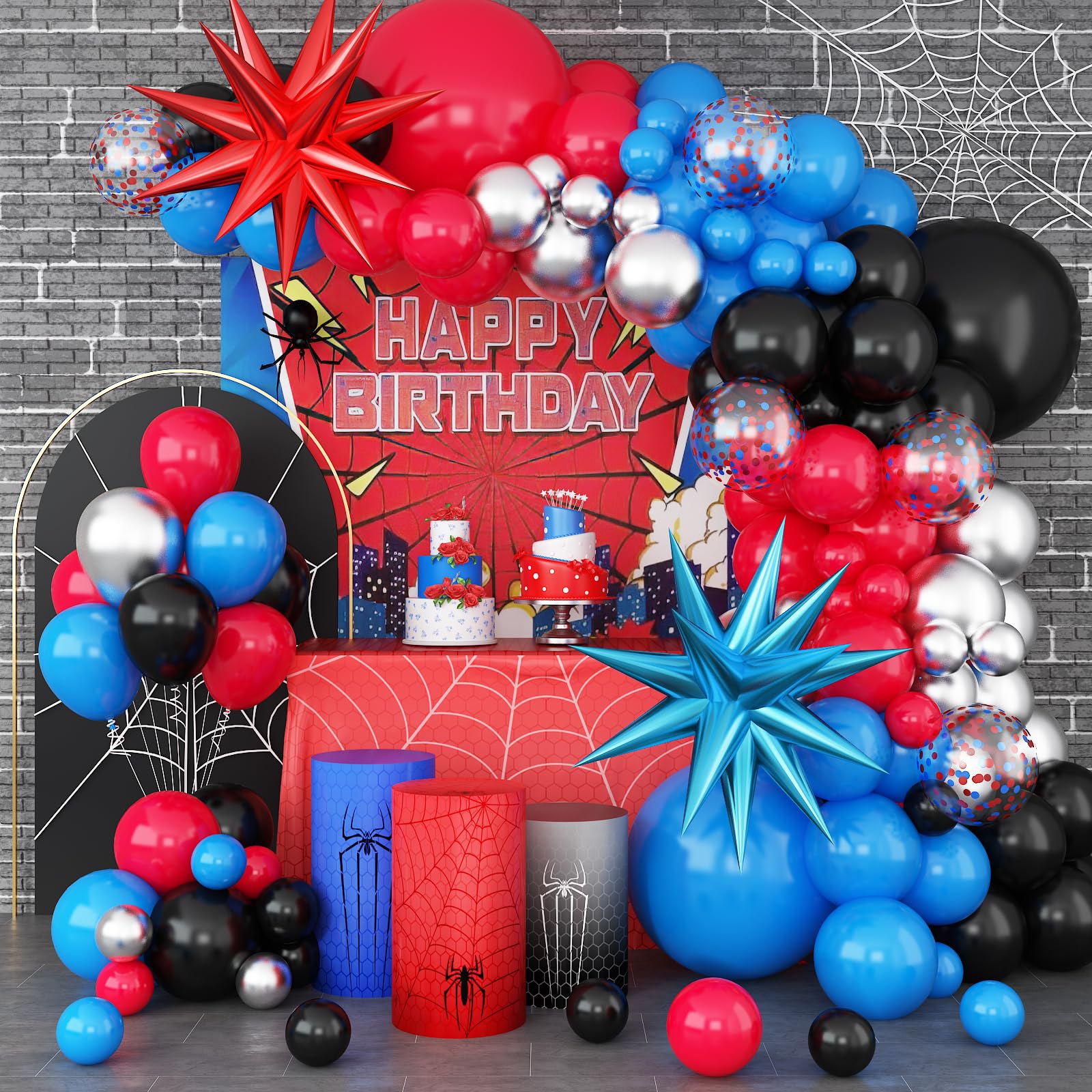 Red Blue Black Balloon Garland Arch, Party Theme Balloon Arch with Red Blue Explosion Star Foil Balloons for Boys Baby Shower Birthday Party DecorCarbonfree Certified