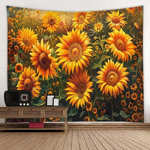 Miniatura 7 de WODEJIAFANG Tapiz estético de tela para pared, tapiz decorativo de girasol, fondo de oficina, divisor de habitación para dormitorio, jardín al aire