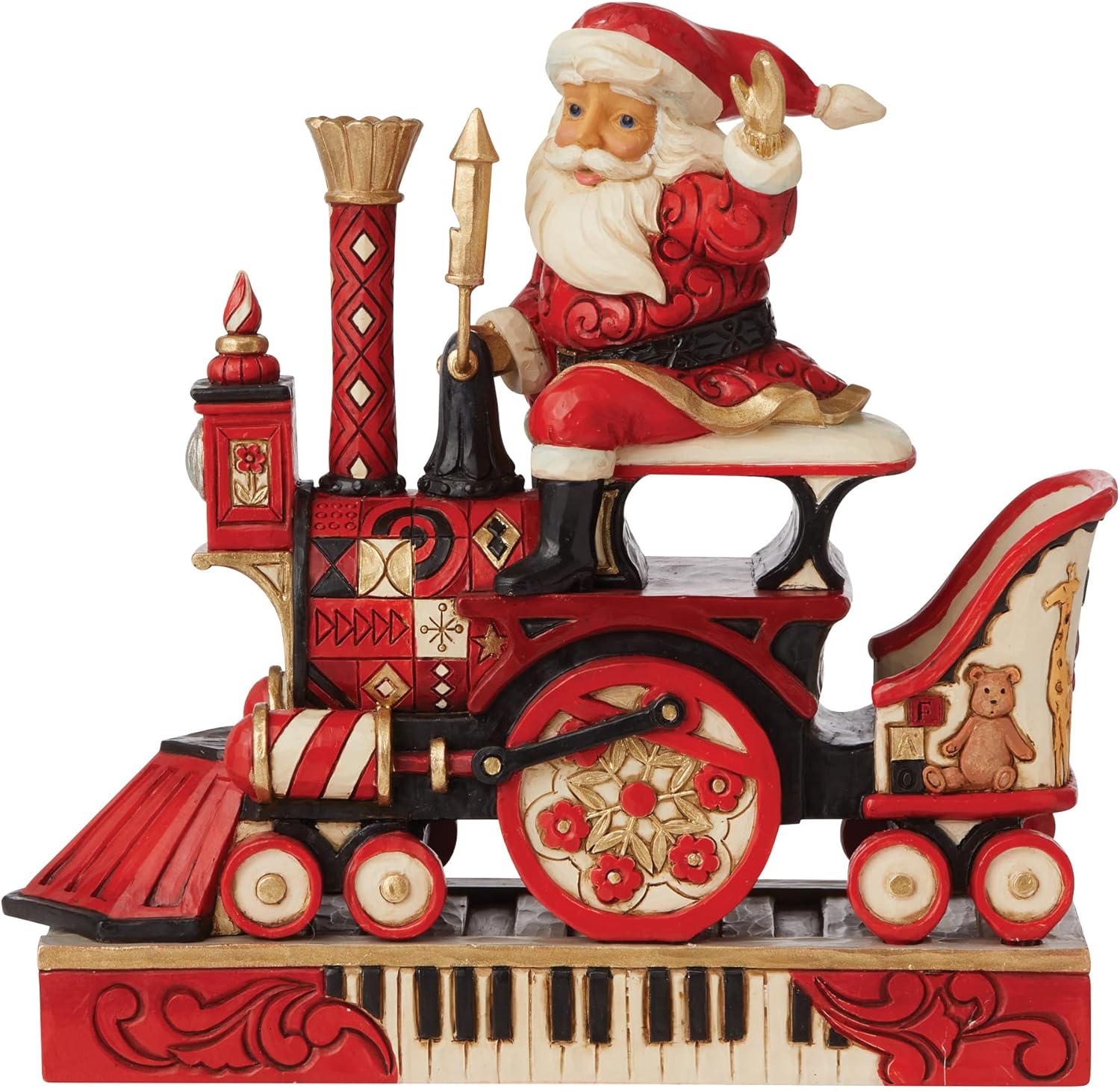 Enesco FAO Schwarz by Jim Shore Santa Riding Train Explore a World of Wonder Figurine, 7.68 Inch, 8.25 in H X 7.25 in W X 2.75 in D, Red