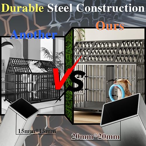 Miniatura 5 de Jaula extragrande para perros, jaula de hierro galvanizado resistente de 52 pulgadas, muebles con puerta delantera, puerta superior y 4 ruedas con