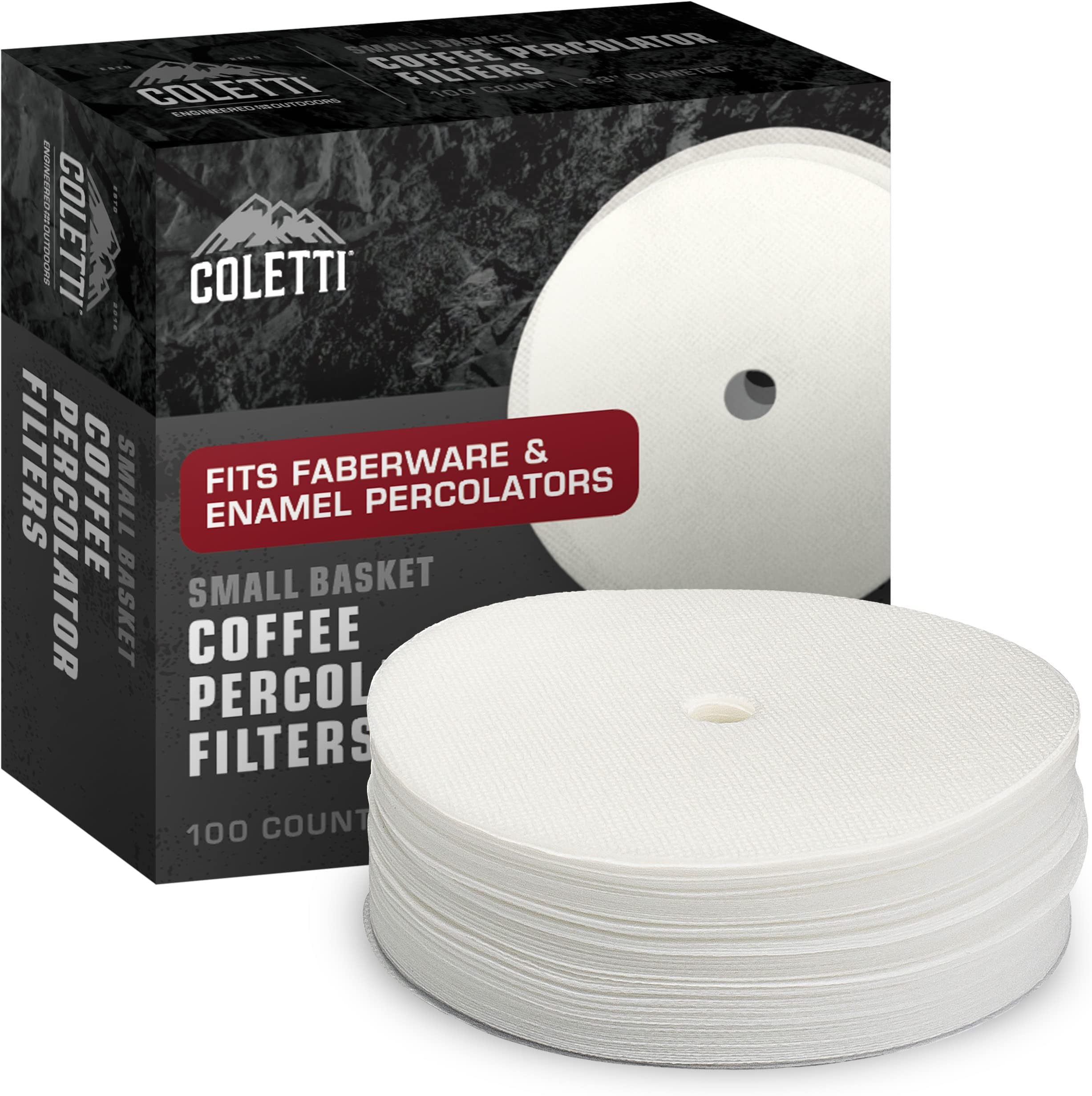 COLETTI Classic Percolator Coffee Filters 3.33in – 100 Disc Coffee Filters for Percolators – Premium (White - Paper, 3.33”)