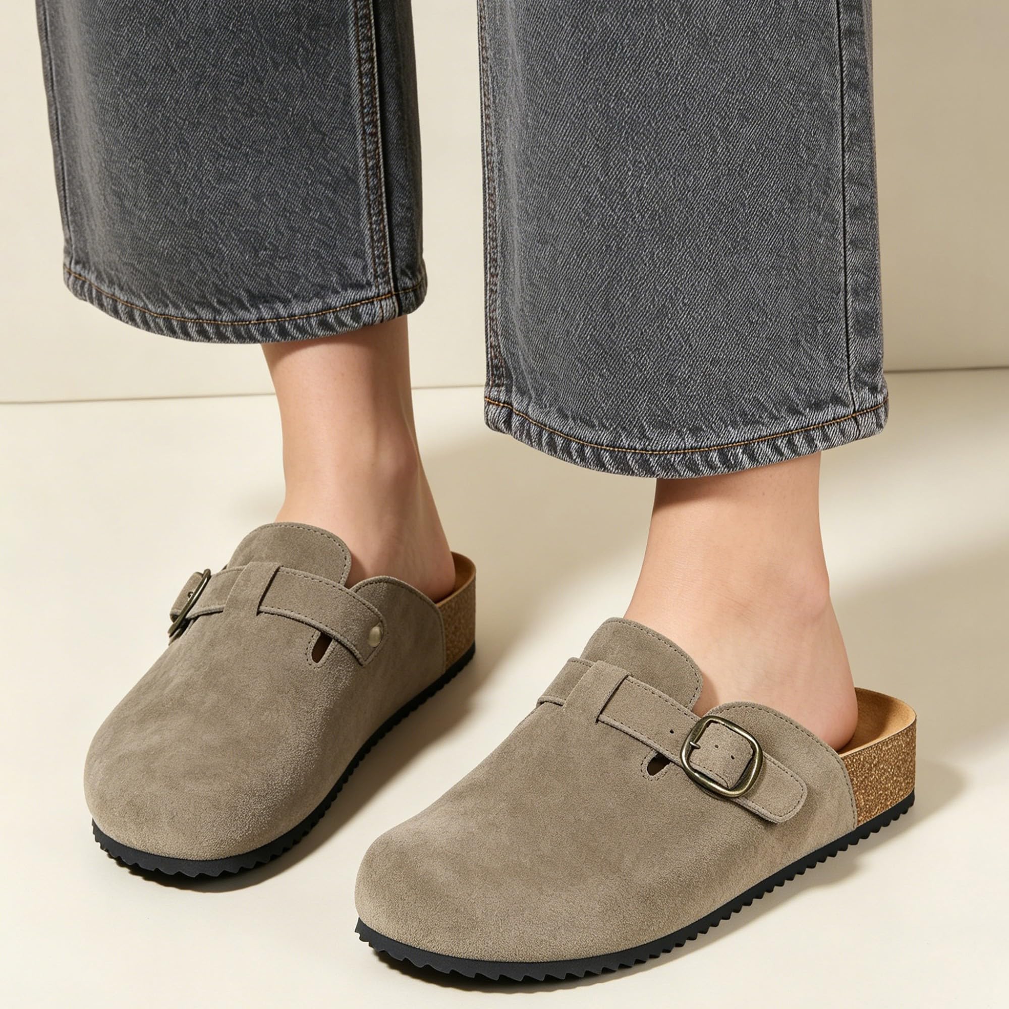 Zuecos y Mules Hombre Mujer Zapatillas Casa Cómodas Pantuflas de Piel con Plantilla de Corcho Zapatos Antideslizante