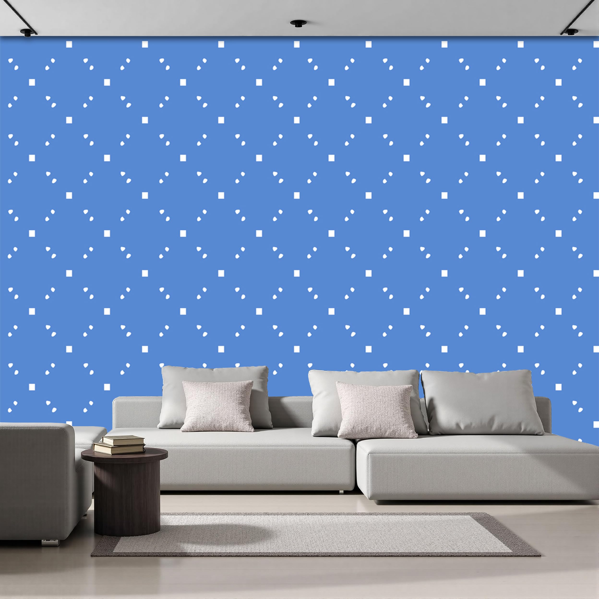 Papier peint panoramique intissé pour masquer imperfections mur salon bleu