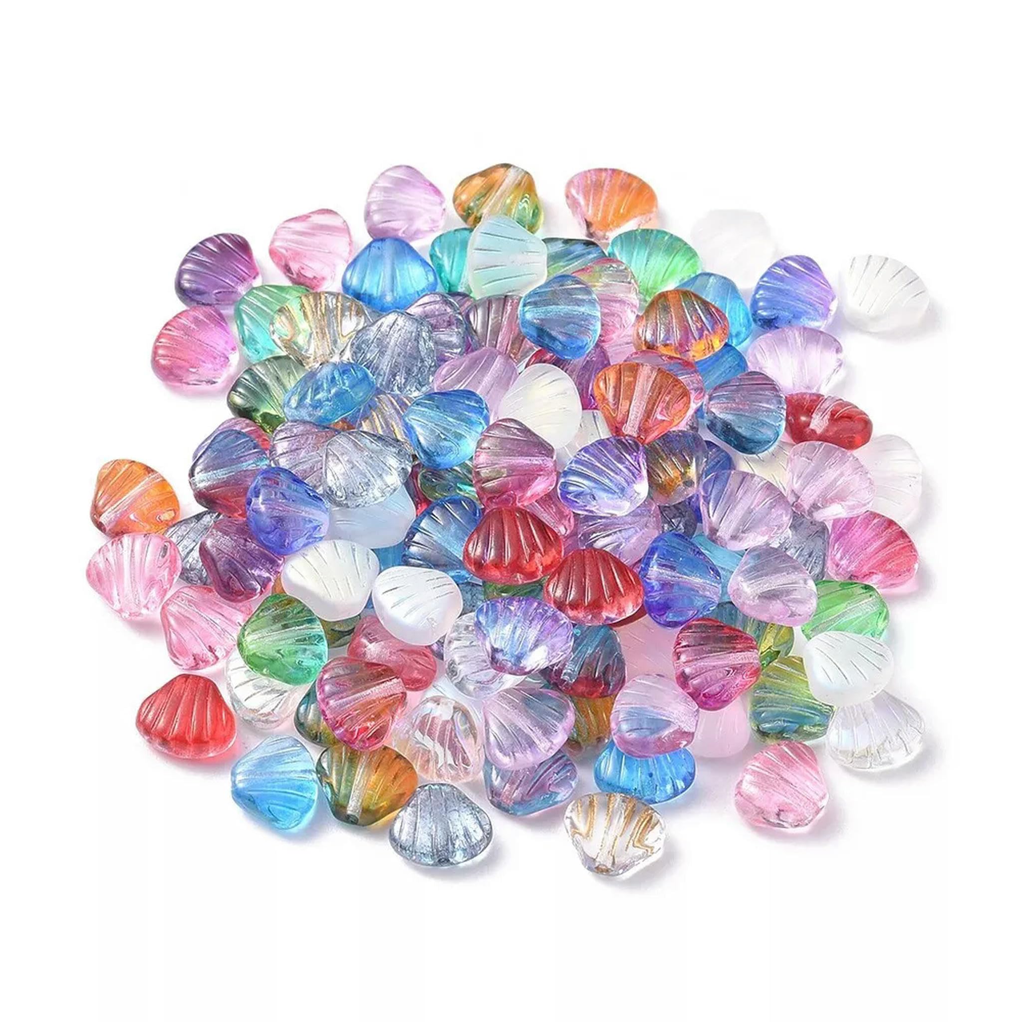 1 Sac de Perles de Verre tchèques en Forme de Coquille Saint-Jacques Transparentes givrées avec incrustations dorées teintées