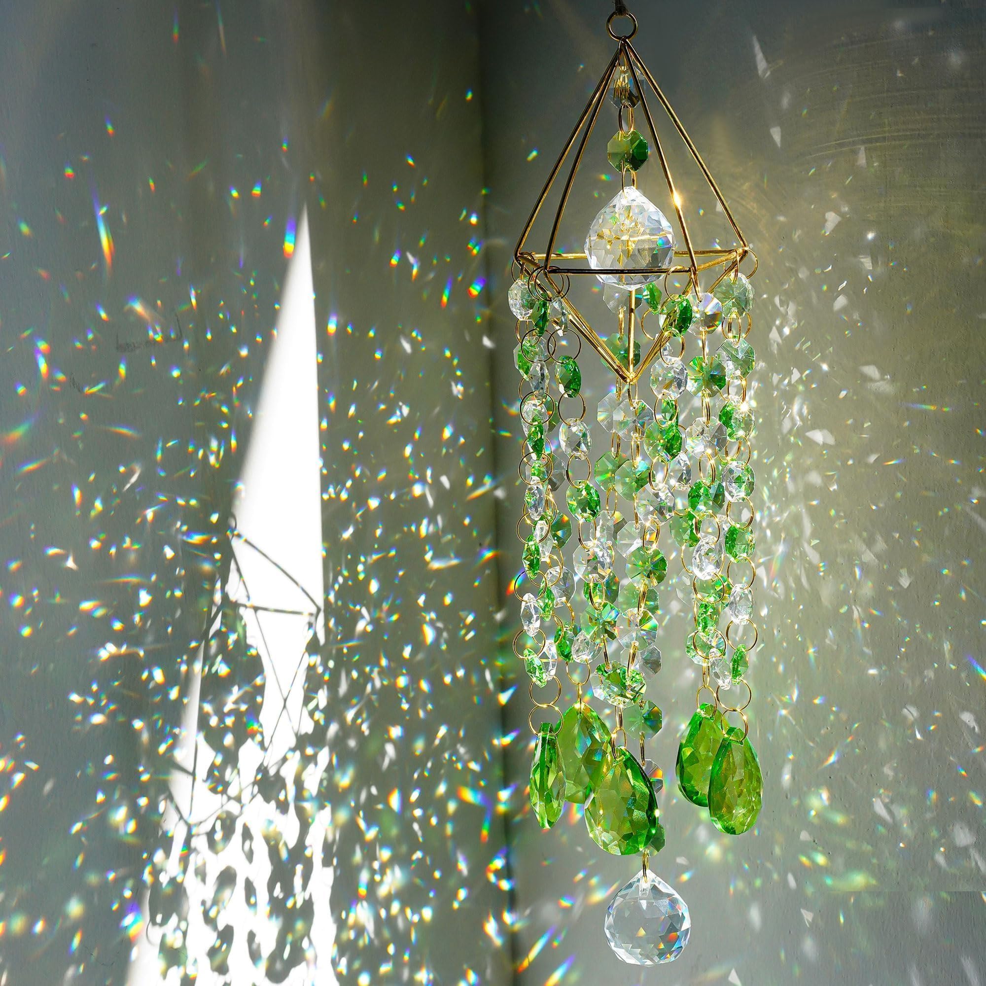 HDCRYSTALGIFTS Crystal Suncatcher, Crystal Sun Catcher Indoor Window Rainbow Maker Suncatcher for Window Hanging Glass Wind Chimes Home Garden Decor (Green)-image-43