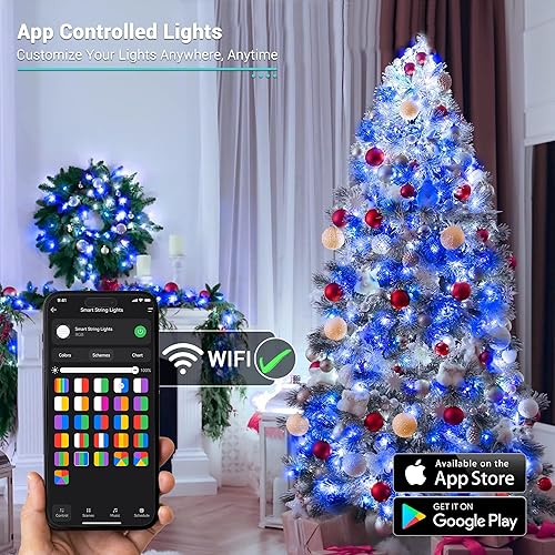 Miniatura 7 de Brizled Luces de Navidad inteligentes, 196 pies, 600 LED inteligentes Wifi que cambian de color, luces controladas por aplicación, luces RGB para