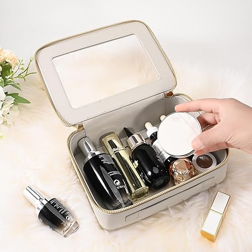 Miniatura 8 de Bolsa de maquillaje transparente con cremallera y asa, bolsa de viaje transparente portátil para mujeres y hombres, Negro -, Moda