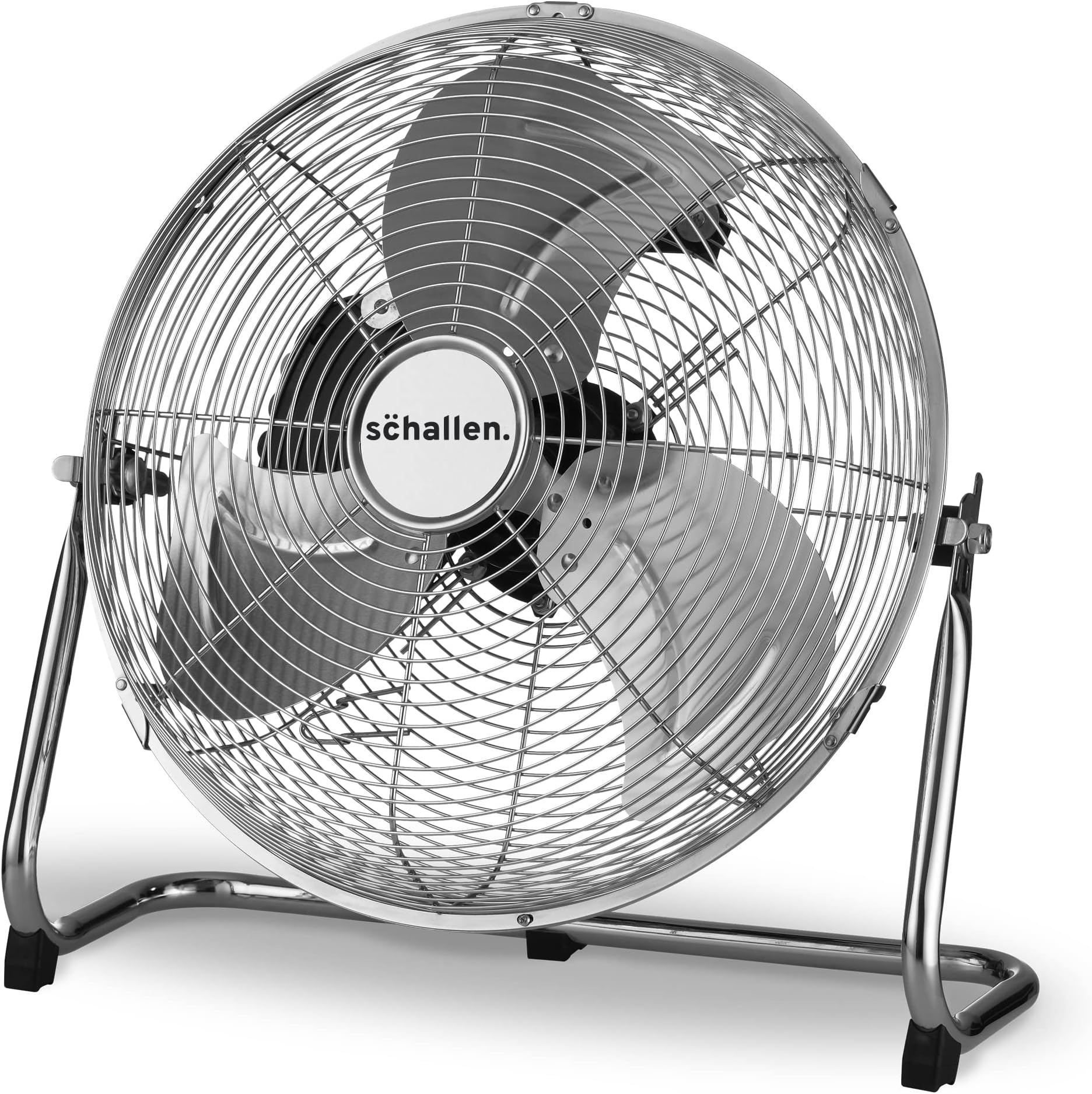 Schallen Chrome Silver Metal High Velocity Cold Air Circulator Adjustable Floor Fan with 3 Speed Settings (14")