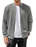 Mens Zip Up Sweater Jacket Waffle Sweatshirt Knit Bomber Lightweight Casual Jackets