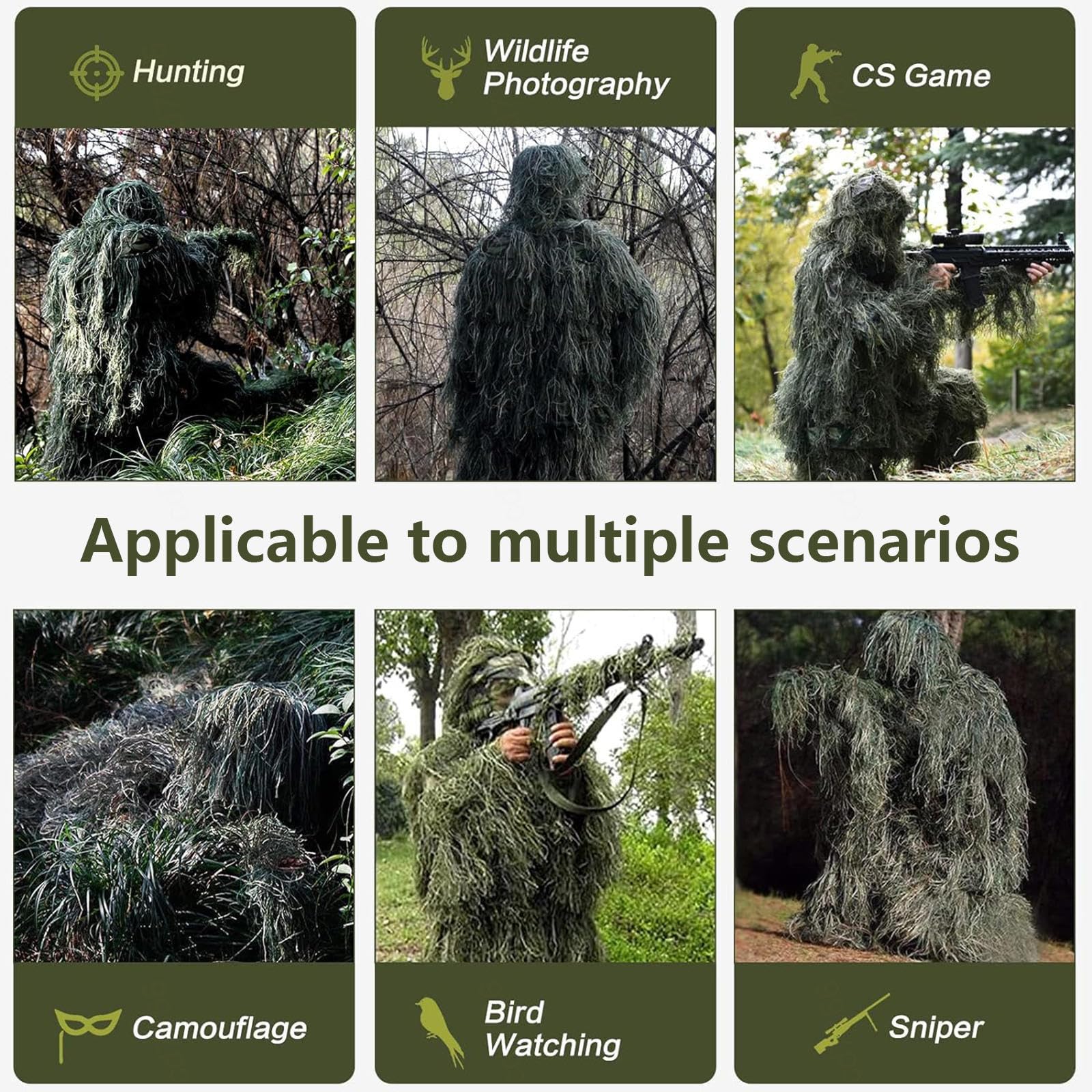 5-Teilige 3D Tarnanzug Camouflage Jagdbekleidung Jagdbekleidung Herren Einschließlich Jacke,Hose,Kapuze,Tragetasche Wald Kostüm für Unisex Erwachsene/Jugendliche