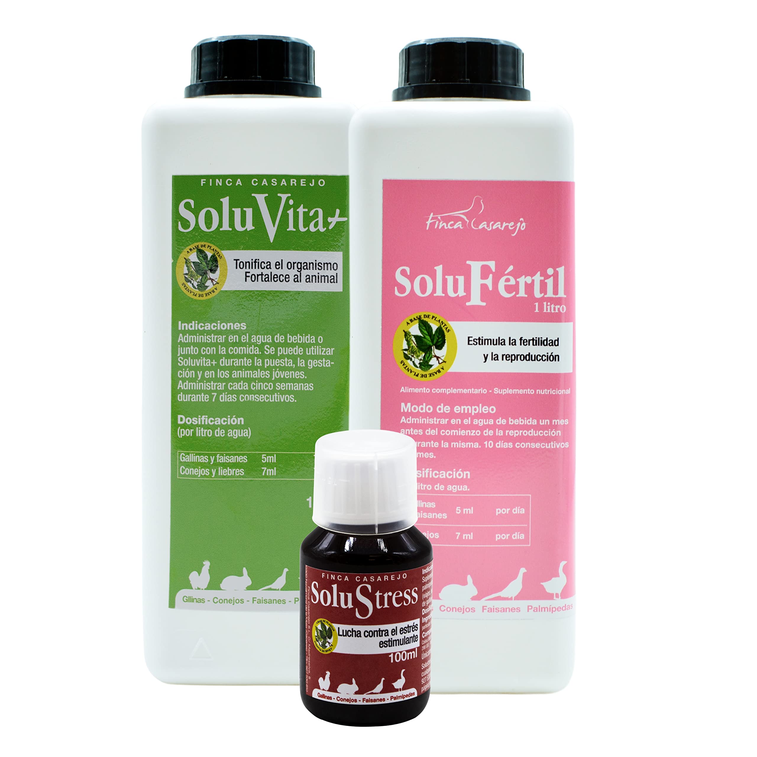 FINCA CASAREJO Estimula la fertilidad de Las Aves de Corral - Productos Naturales para la época de cría de gallinas, Patos y Otras Aves - Pack de 3 soluciones vitamínicas (1 litro) - Ref. SLPCK3L