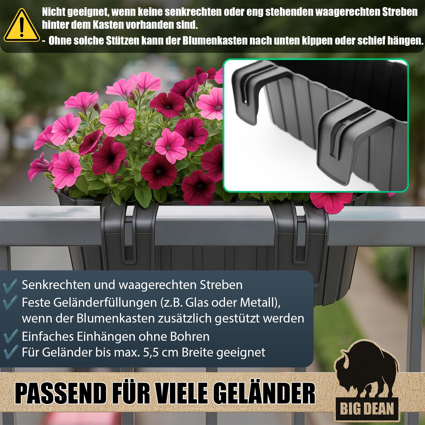 BigDean 4 Stück Blumenkasten Balkongeländer Balkon Blumenkasten Geländer