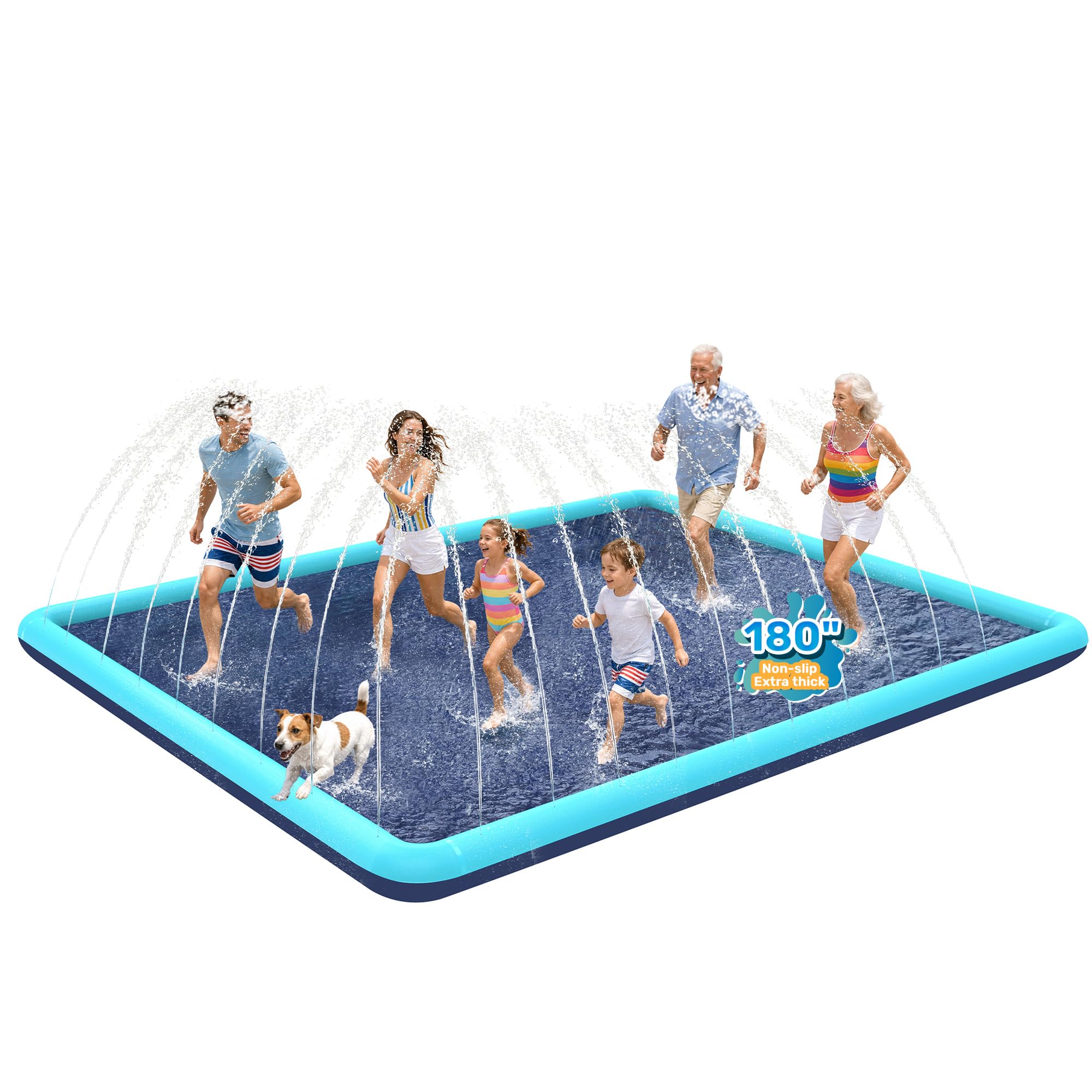 Photo 1 of 180" Jumbo Splash Pad for Dogs, Non-Slip, Rantangle Splash Pad for Kids Ages 4-8,Giant Splash Pads for Toddlers 1-3, Dog Sprinkler Shallow Pool, Outdoor Water Toys for Backyard, Teal