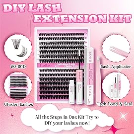 FADLASH Lash Extension Kit 60D+80D Lash Clusters D Curl Lash Cluster Kit DIY Eyelash Extension Kit with Lash Bond and Seal Lash Applicator Tool fluffy Cluster Lashes(60+80D Kit, Mix 8-16mm)