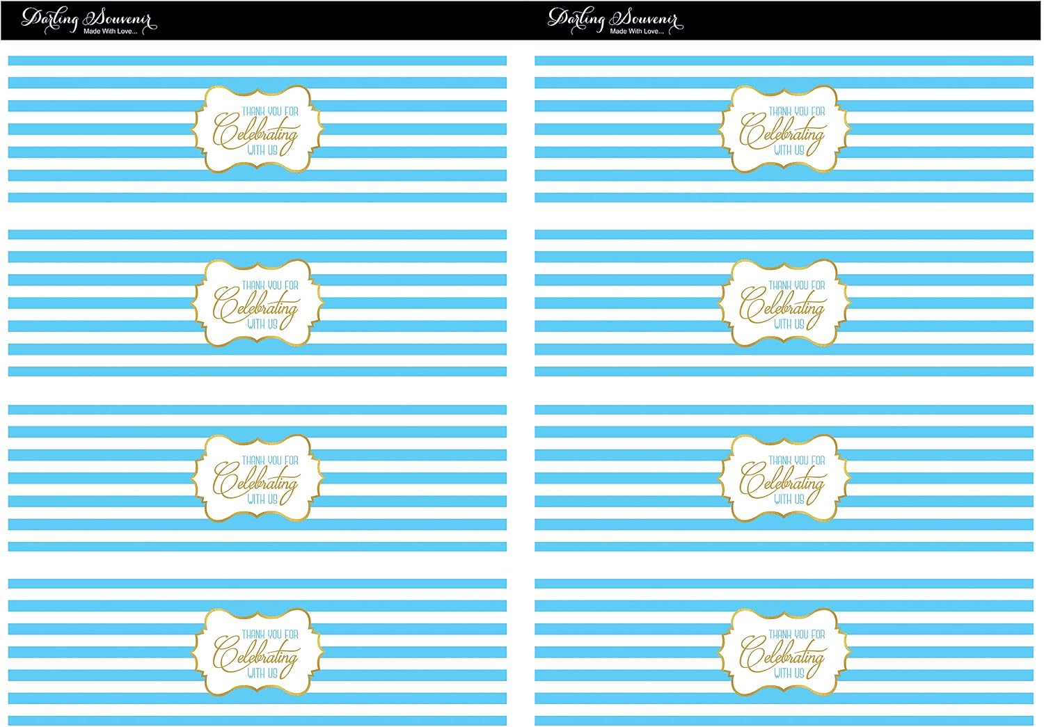 Darling Souvenir Water Bottle Labels- Stripe Print, Self Adhesive Party Supplies- Thank You for Celebrating WithStickers for Water Bottle Great for Wedding, Birthday, Engagement Party - Pack of 32