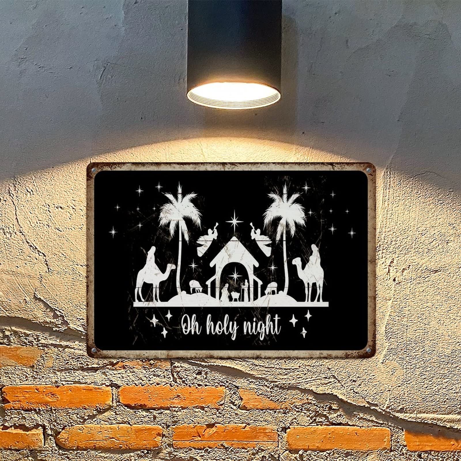 Plaque crèche de Noël en métal noir 30x45 cm pour décoration murale religieuse