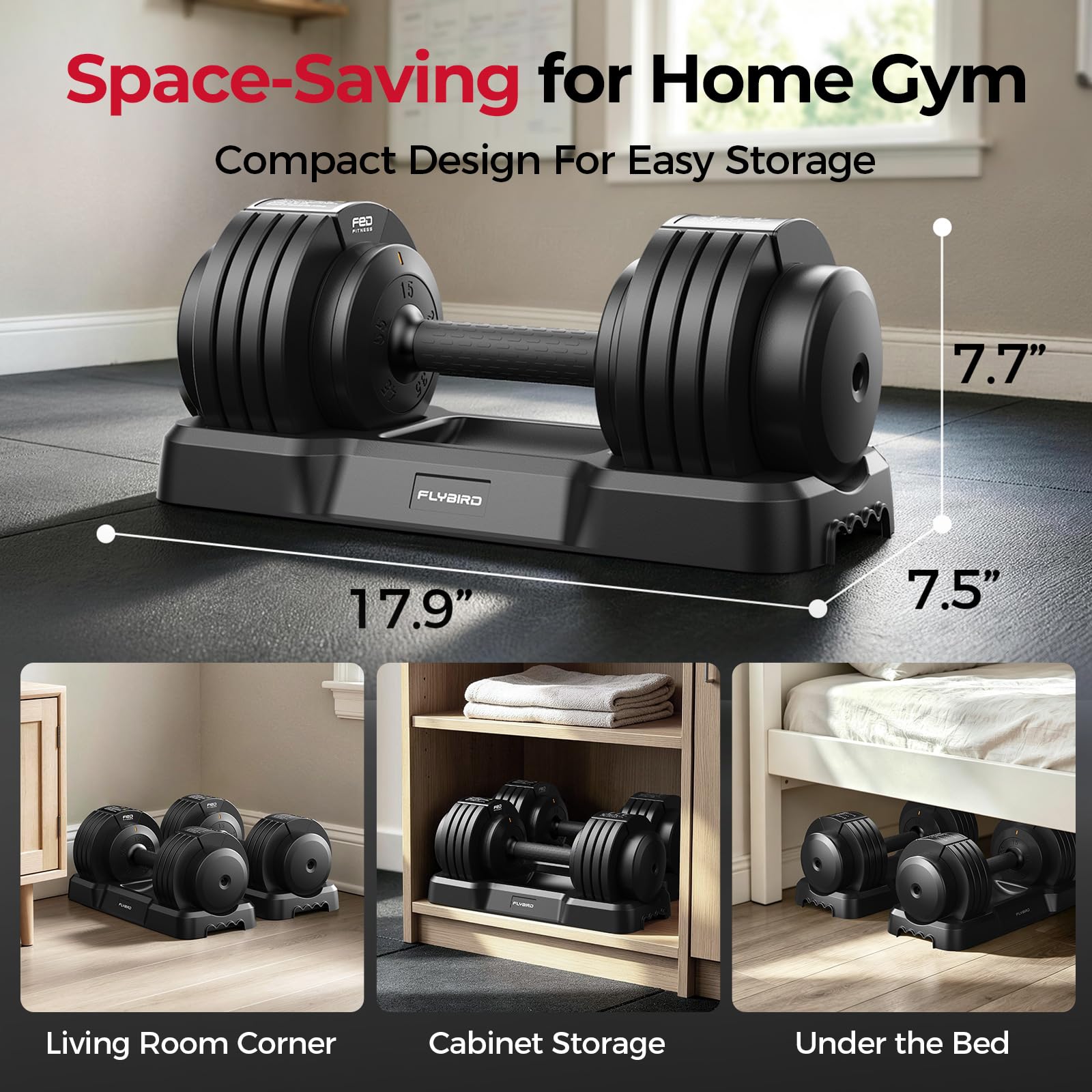 DB2 Adjustable Dumbbye Set, 55LB/110LB Option, 5-in-1 Quick Adjustable Weights with Storage Box and Non-Slip Handle, Weight Set for Home Gym Exercise Fitness, Full Body Workout for Men & Women