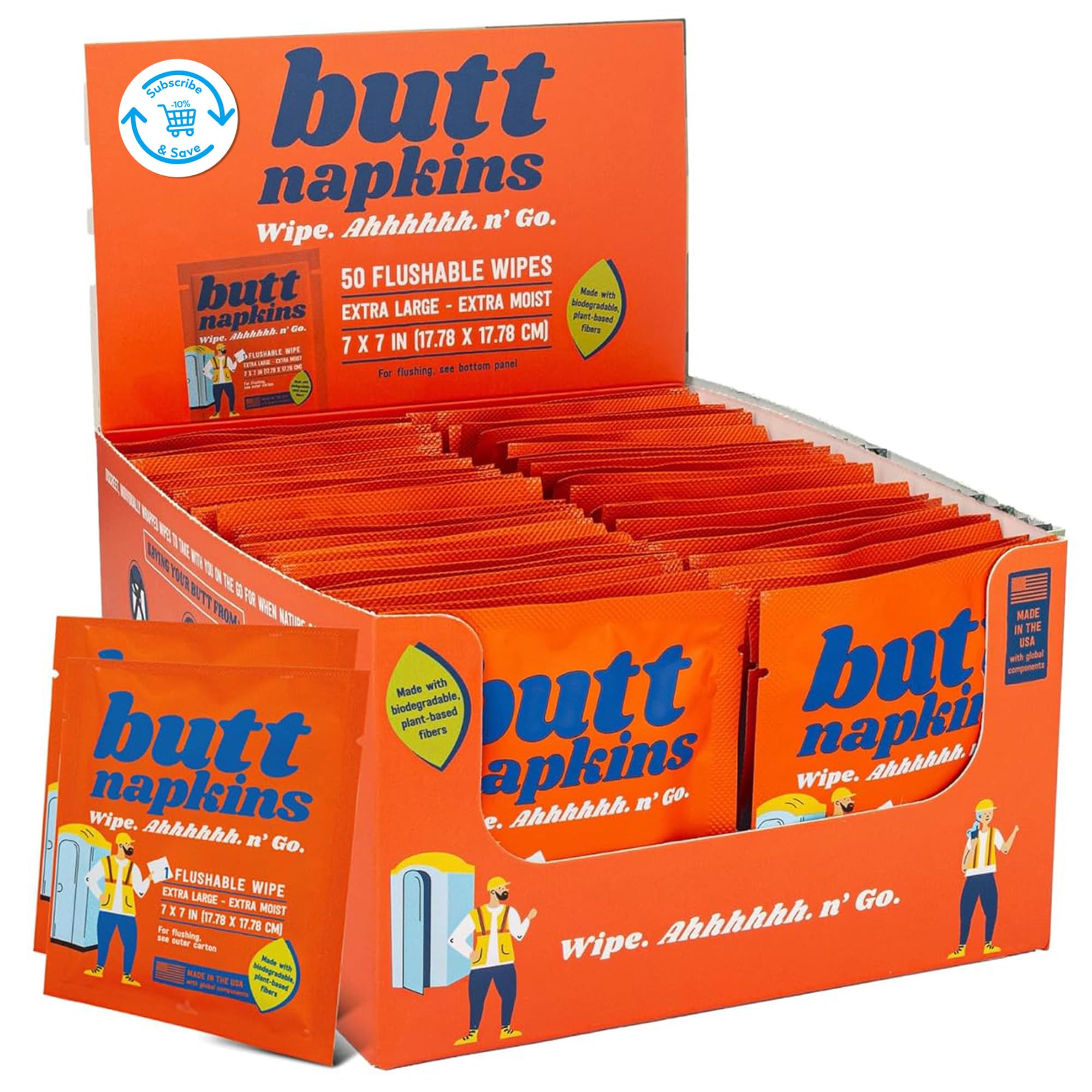 Butt Servietten, abspülbare Tücher auf Wasserbasis, einzeln verpackt (industriell, 50 Stück (1 Stück)