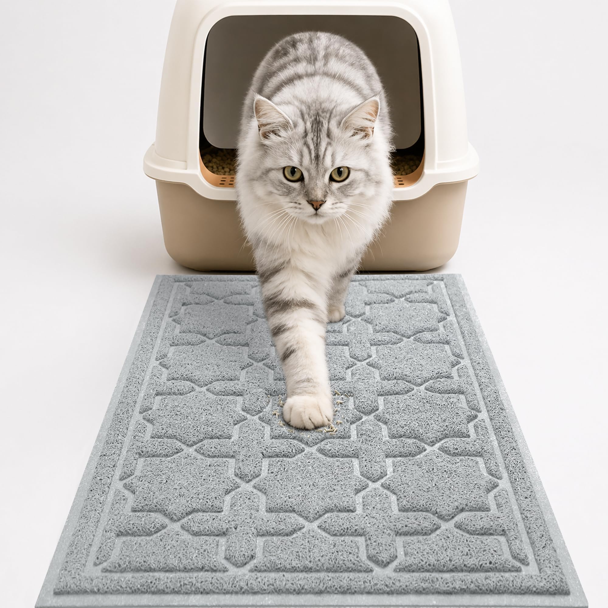 Yimobra Cat Litter Mat, Easy Clean Trapping PVC Mat with Waterproof Backing and Non Slip Bottom, Scatter Control Pad for Litter Box, 24"x20", Grey