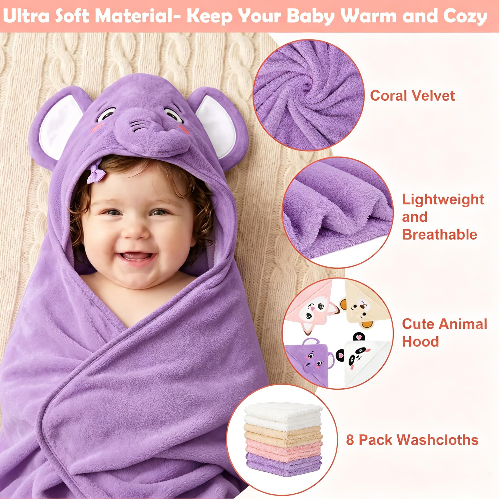 12 PCS Baby Bath Towels Set, Baby Towels for Infant Newborn Bath Essentials view 3