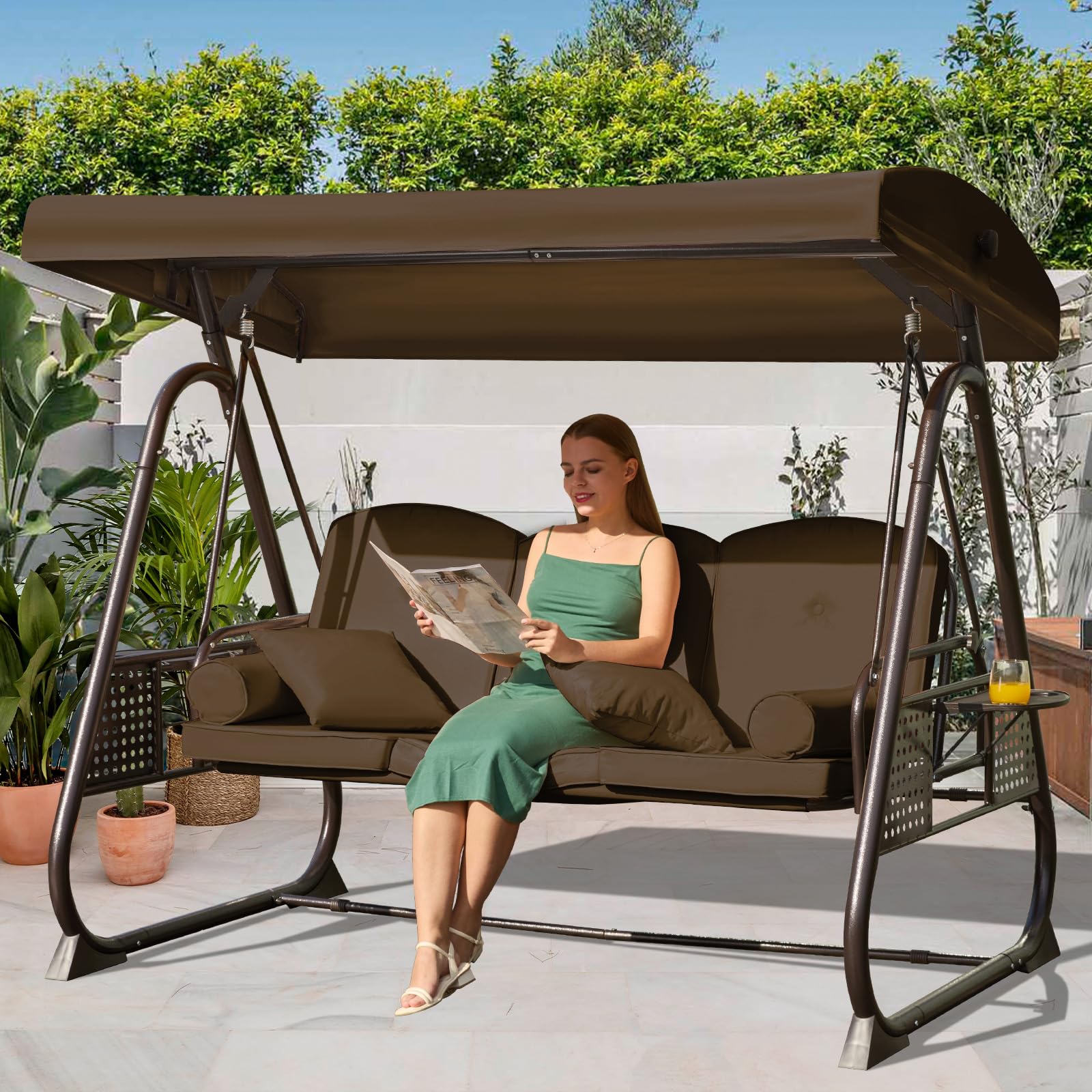 3 in 1 Outdoor Porch Swing with Adjustable Canopy
