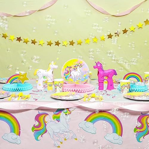 Miniatura 2 de BLUE PANDA Manteles de unicornio  Paquete de 3, 54 x 108 pulgadas, desechables de plástico rectangular rosa y blanco, decoración de cumpleaños y