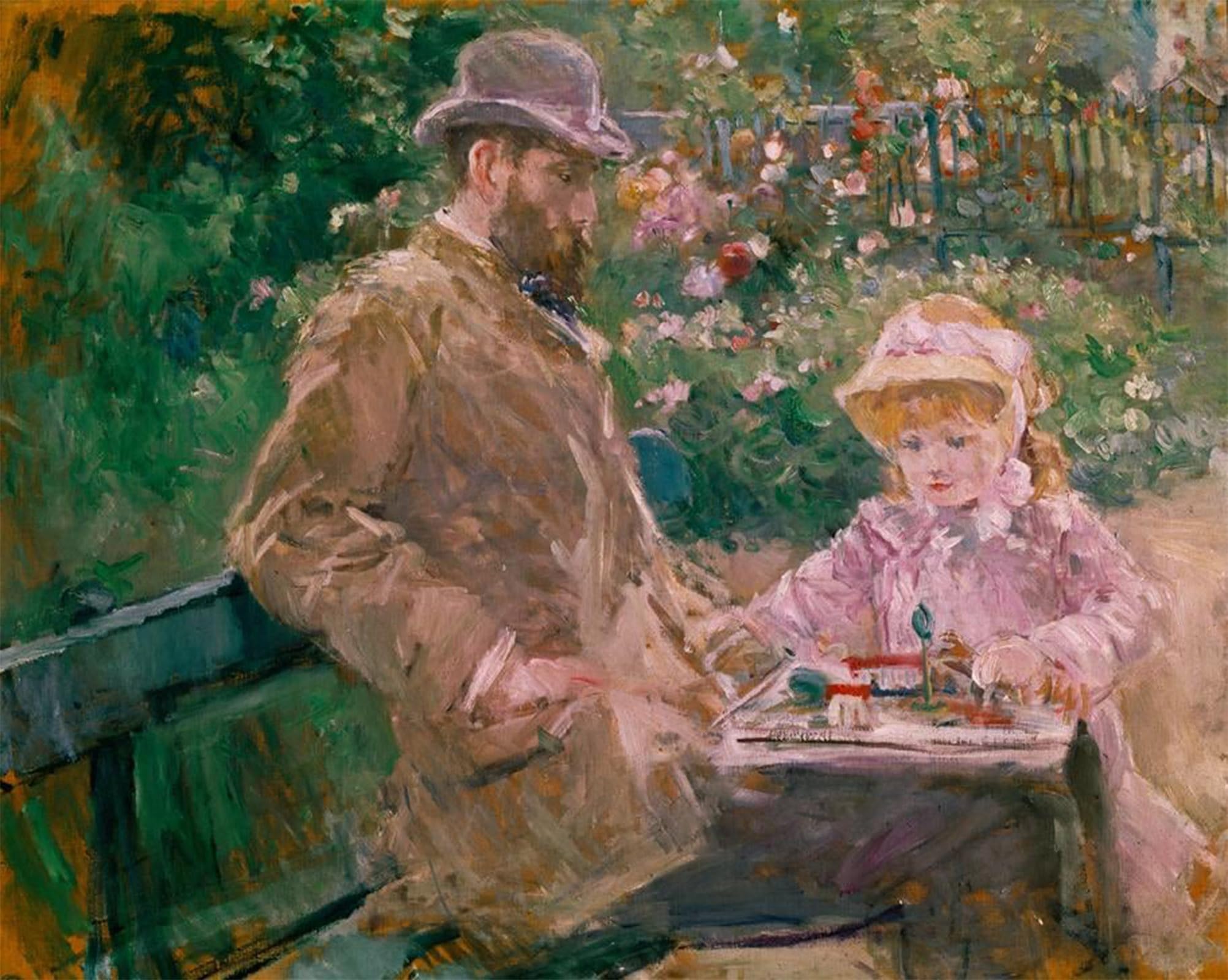SERENDIPITP Aesthetic Poster Photo Wall Print Retro Picture Eugene Manet and His Daughter in the Garden of Bougival by Berthe Morisot Modern Wall Artwork for Home Decor 60x90cm