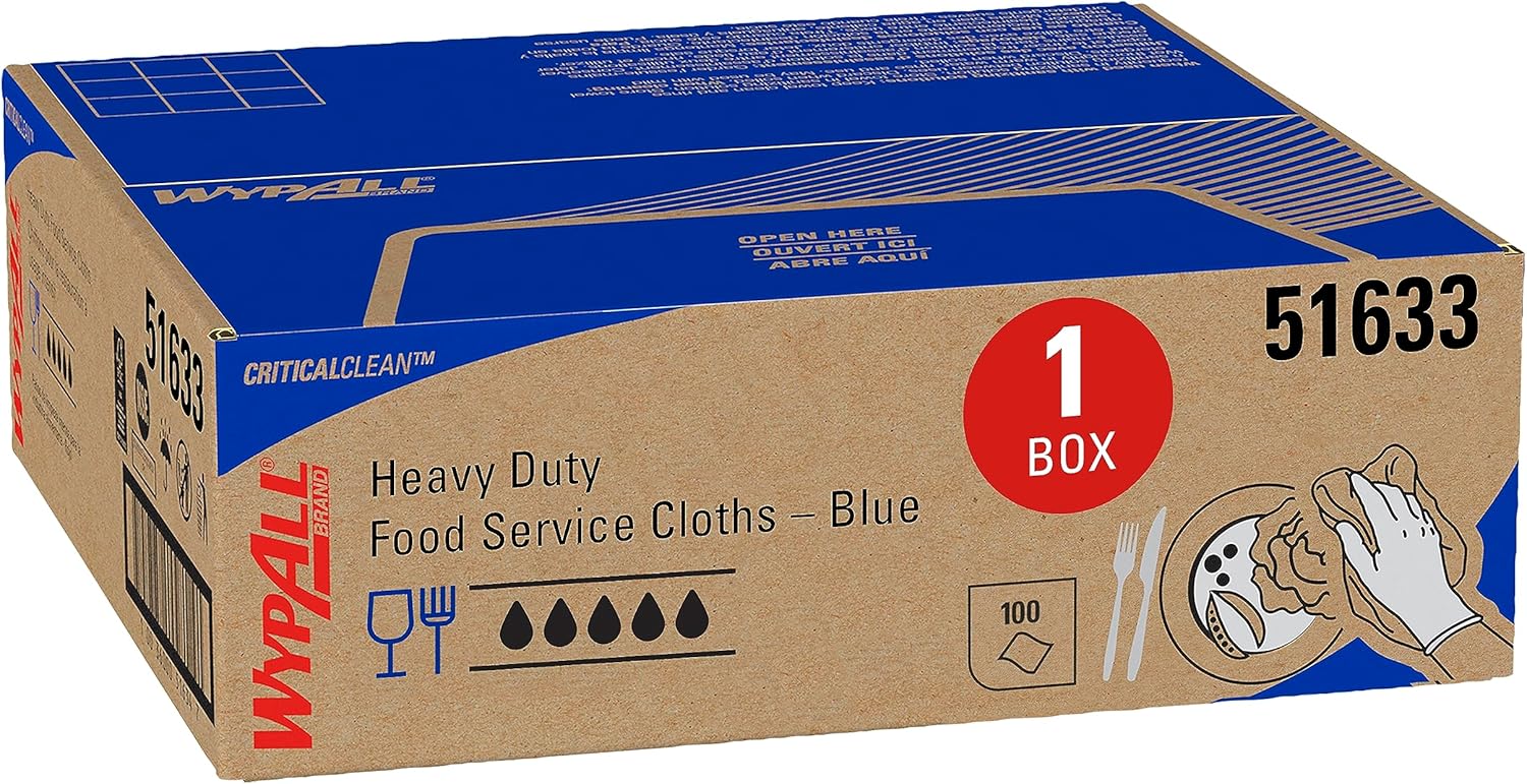 WypAll Heavy-Duty Foodservice Cloths, 12.5 x 23.5, Blue, 100 Sheets/Box