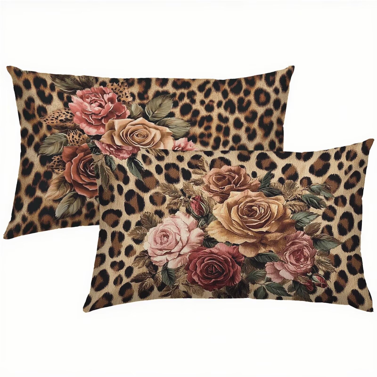 Fleurs Taie Oreiller 70x90 Housse Coussin Velours Rétro Lot de 2, Taies d'oreiller Luxueuse et Rafraîchissante, Housse de Coussin Exterieur Impermeable, Coussin Decoratif pour Canapé, Salon S6-702