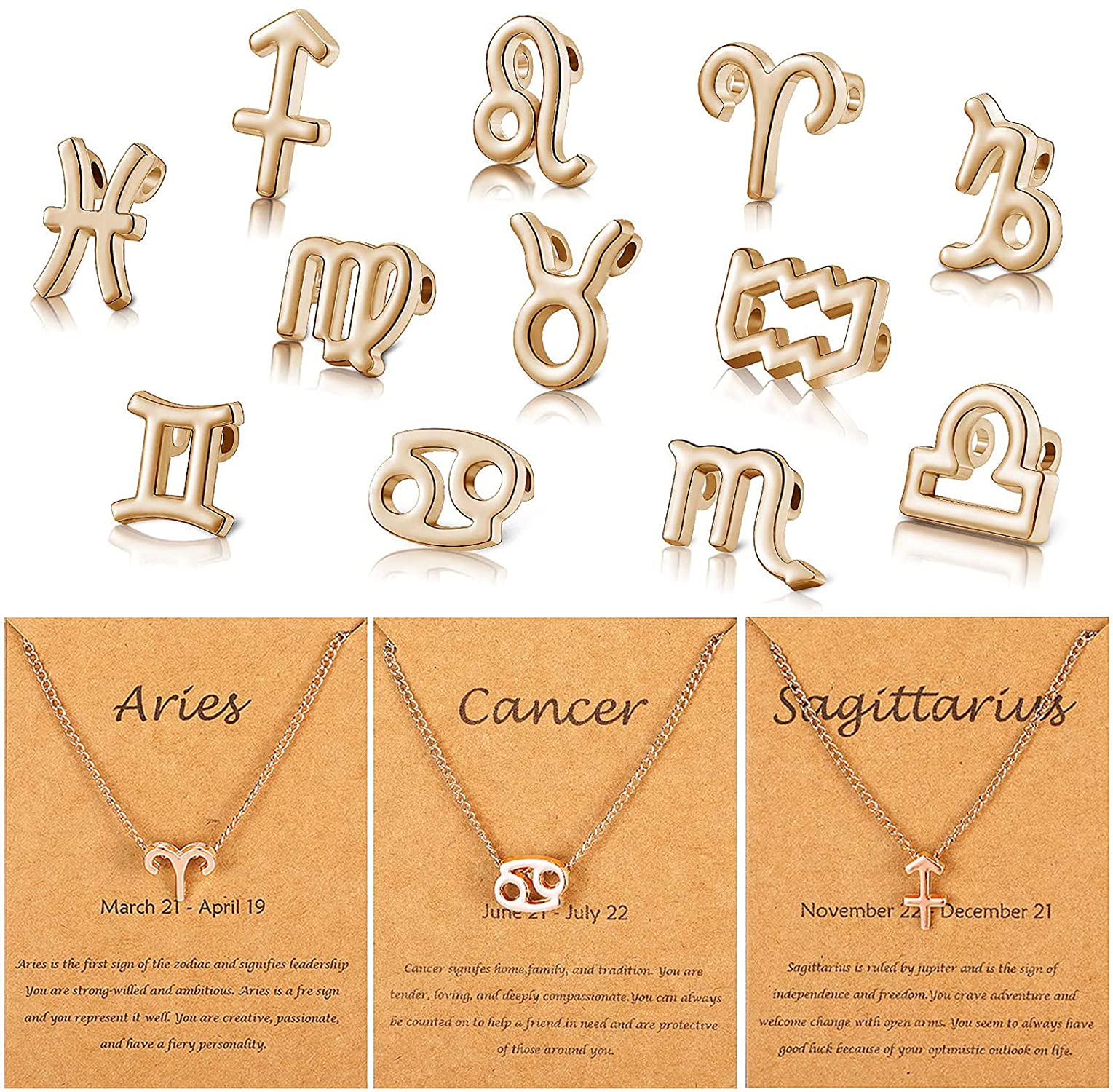 DELFINO12Pcs Necklace Set, Zodiac Theme Charm Set Includes Charm Necklace Display Cards, Necklace for Dressing up, Matching of Clothes, Join Party, DIY Necklace Jewelry Display