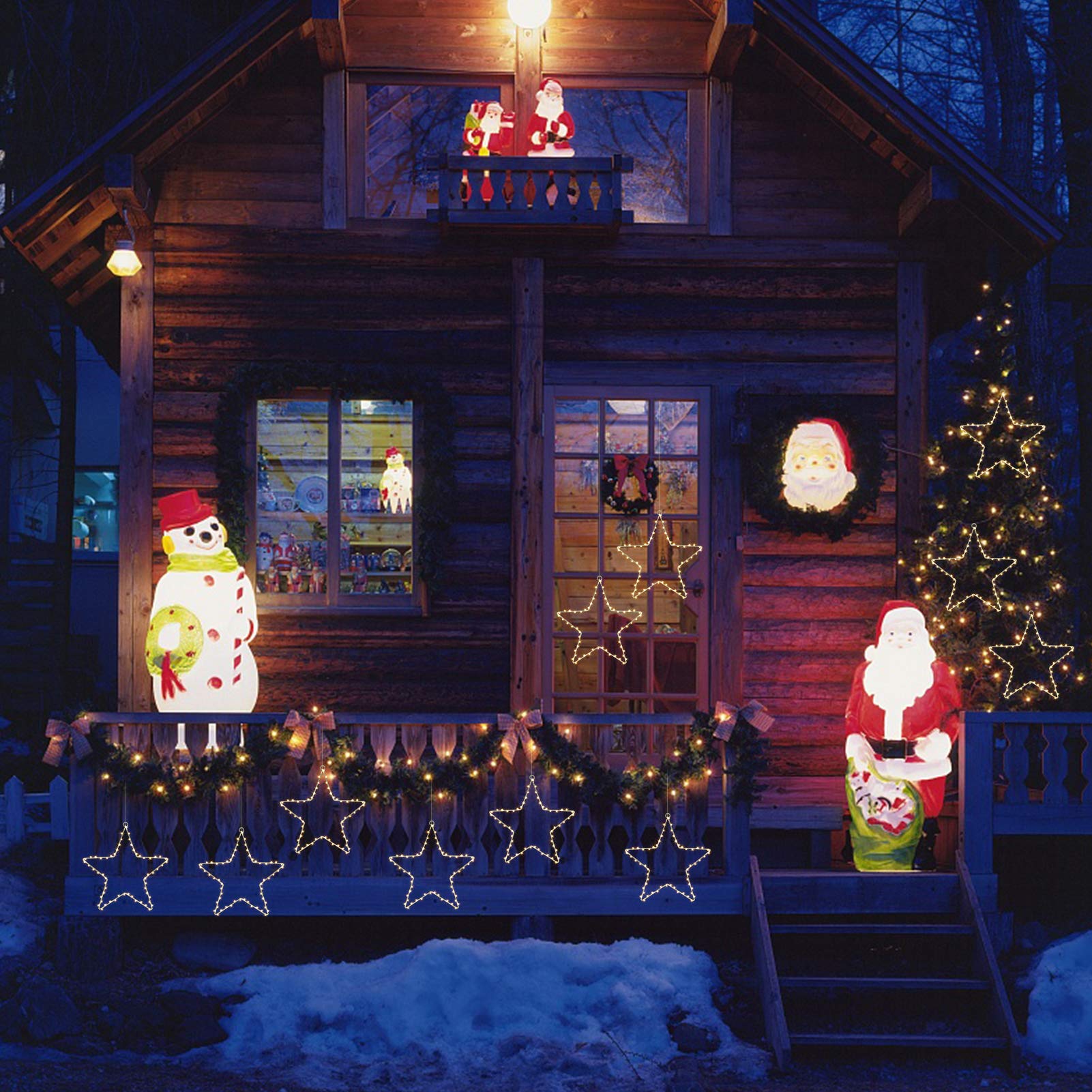 Litake LED Weihnachtsstern Beleuchtung, 6M 60 LED Jeder Stern Weihnachtslichter Stern Fensterdeko Weihnachtsdeko Batteriebetrieben Timer Warmweißen (5 Stk)