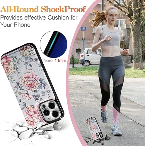 Miniatura 132 de UEEBAI Funda tipo cartera para iPhone 15 Pro Max con tarjetero, cubierta de cuero PU con soporte, bloqueo RFID, doble cierre magnético, relieve de