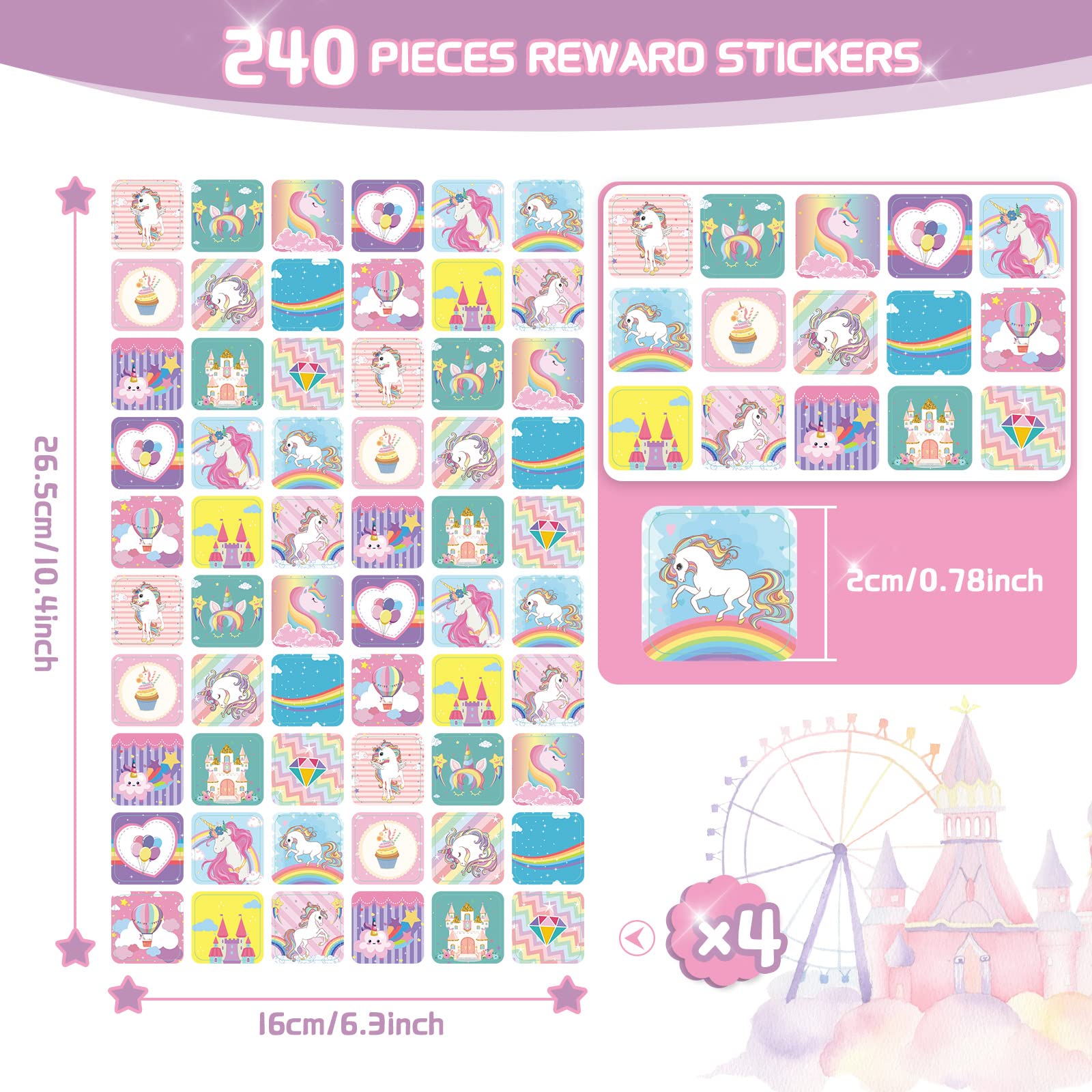 8 Pieces Unicorn Reward Chart with Stickers Includes 4 Pieces Unicorn Potty Training Charts, 4 Sheets/ 240 Pieces Reward Chart Reusable Rainbow Stickers for Little One's Behavior Training - Image 3