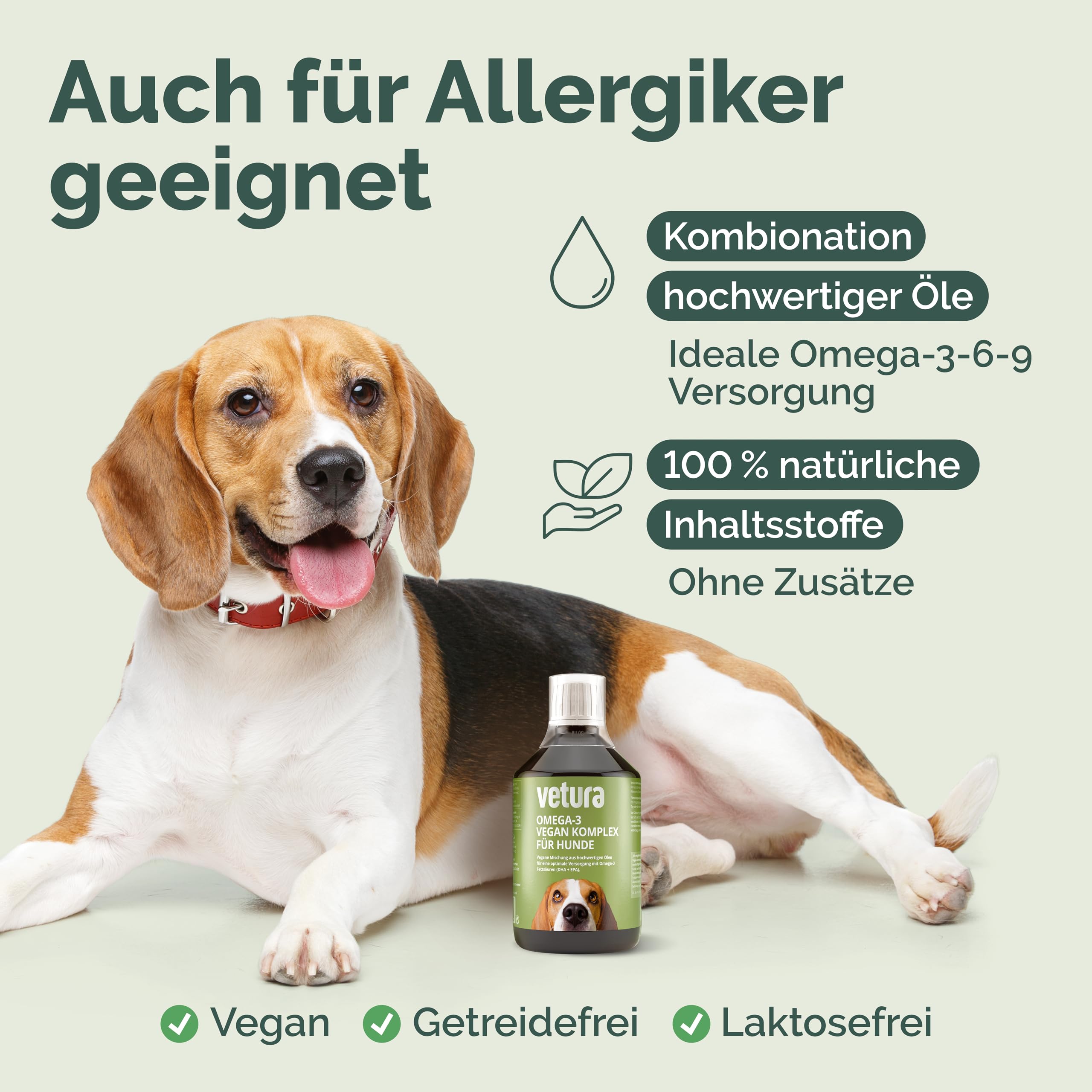Omega-3 Öl Hund 100% vegan 2x500ml - Algenöl & DHA für Haut & Fell | Über 30 % Omega-3 (DHA & ALA) für eine ausgeglichene Nährstoffzufuhr im täglichen Futterplan, ideal zur BARF-Fütterung.