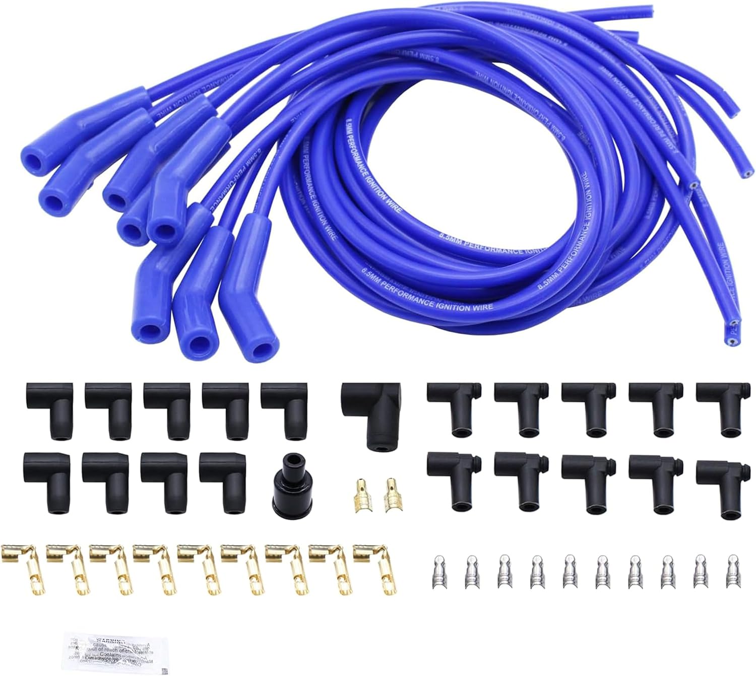 Spark Plug Wires 8.5mm Blue Universal 135/45 Degree Hei Spark Plug Wires Compatible with Chevy Ford Mopar BBC