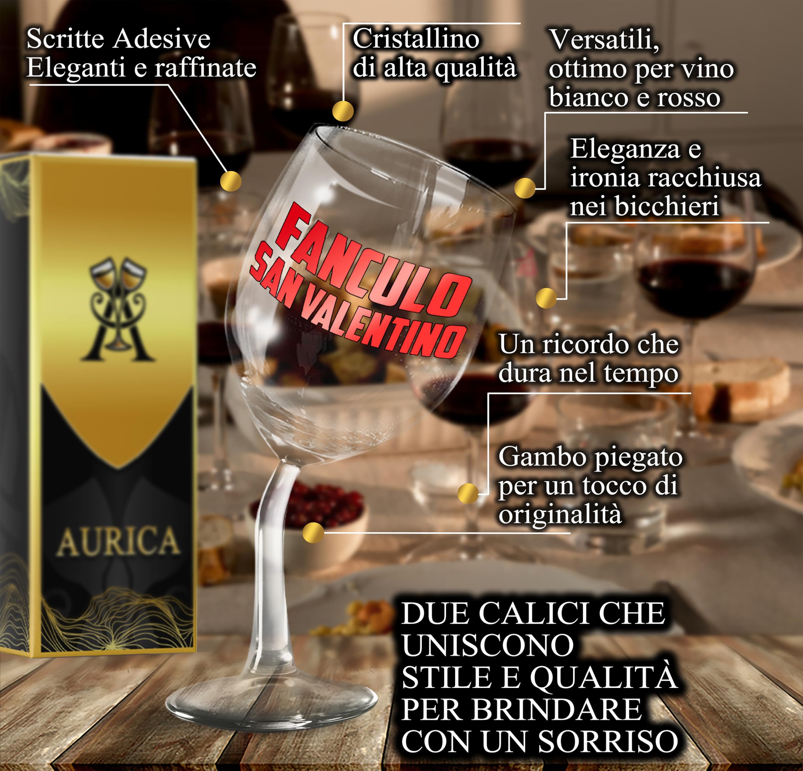 Coppia Calici Vino Personalizzati FAN*LO SAN VALENTINO – TI AMO OGNI GIORNO – 2 Bicchieri Piegati Per Brindisi Fuori Dal Comune Ma Pieni D’Amore Con Confezione Regalo Inclusa