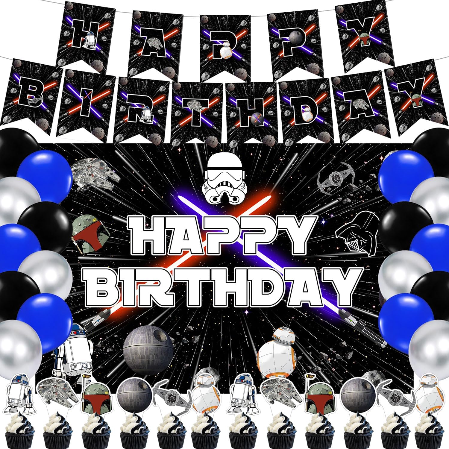 Star Cartoon War Birthday Party Supplies Backdrop 5x3 War Boys Kids Happy Birthday Background Photography Star Party Decorations Banner Photo Booth Props