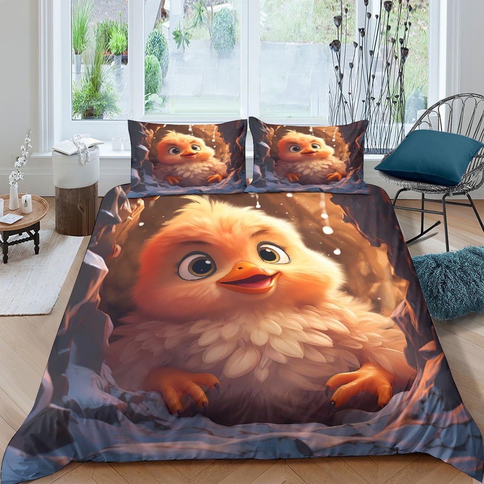 Ctjqhvkz Style-4 3D Printed Cute Chick Fitted Sheet Microfiber Soft Cartoon Bird Mattress Cover For Bedroom Dorm Kids Adults Decor Single（135X200cm）