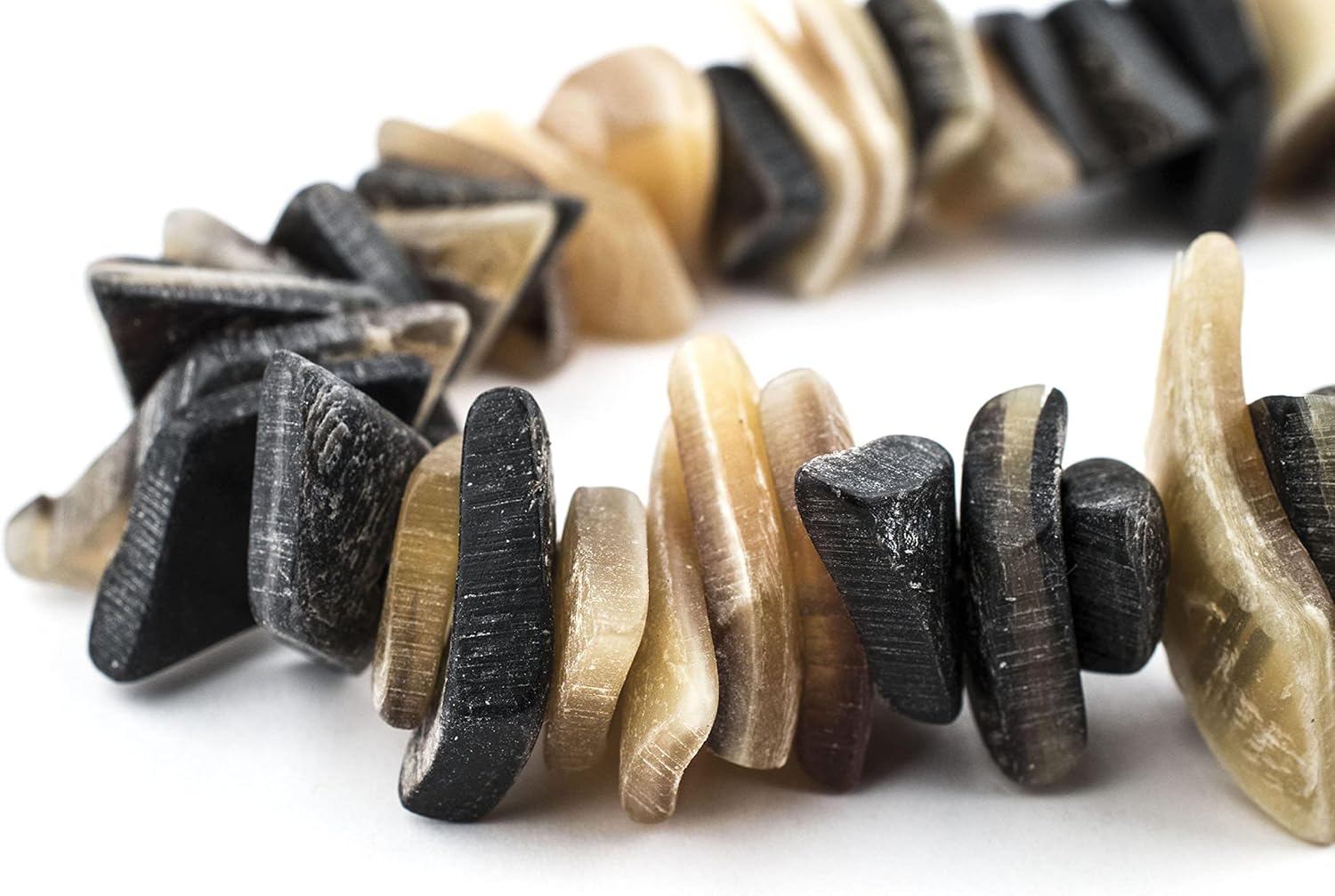 The Bead Chest Sliced Natural Horn Beads 16mm Indonesia Black and White Unusual 20 Inch Strand