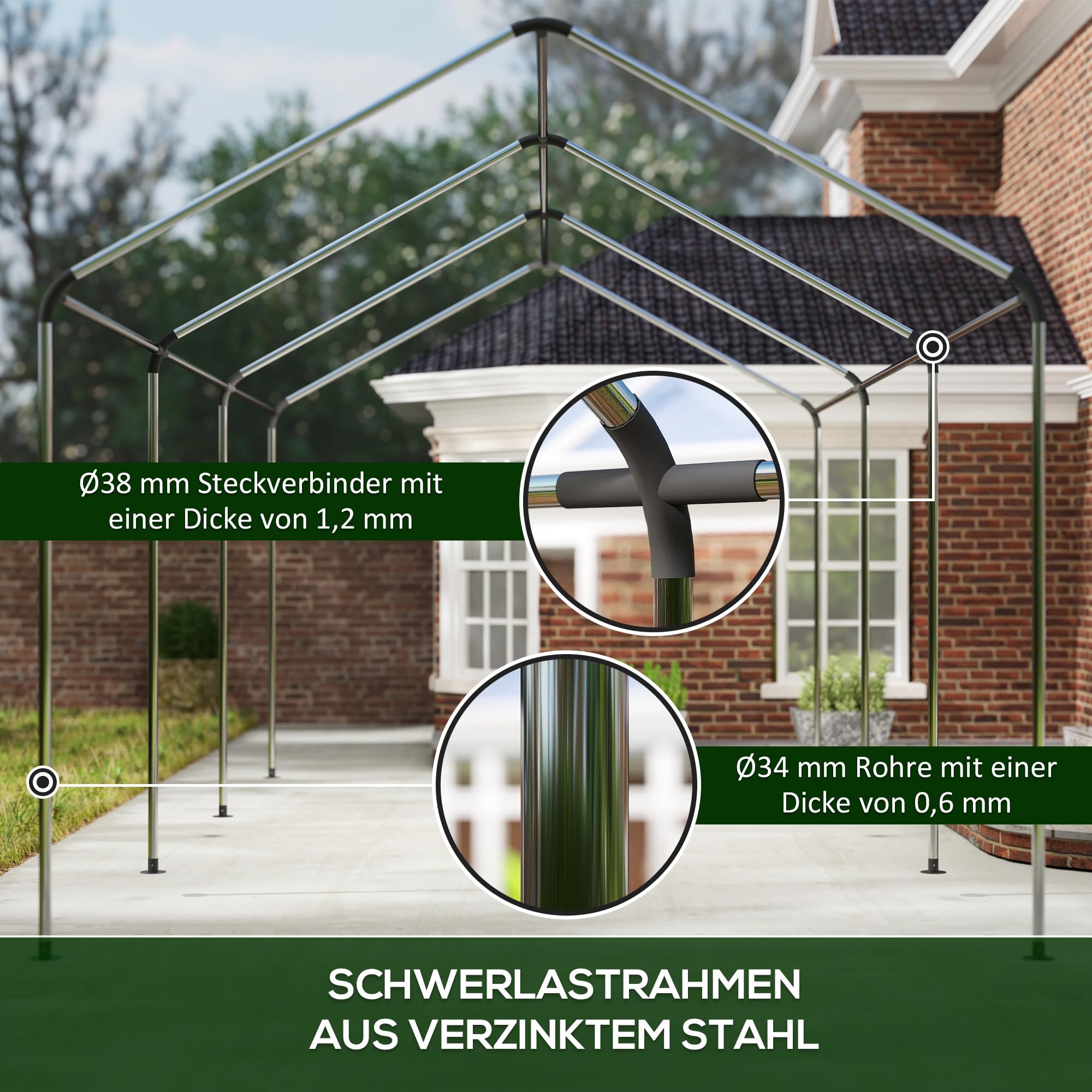 Outsunny Carport 3x6 m wasserdicht Garagenzelt mit Rolltüren, abnehmbaren Seitenwänden, UV-beständig Lagerzelt mit Dach, Zeltgarage Garagenüberdachung Unterstand Weidezelt für Auto, LKW, SUV, Grün