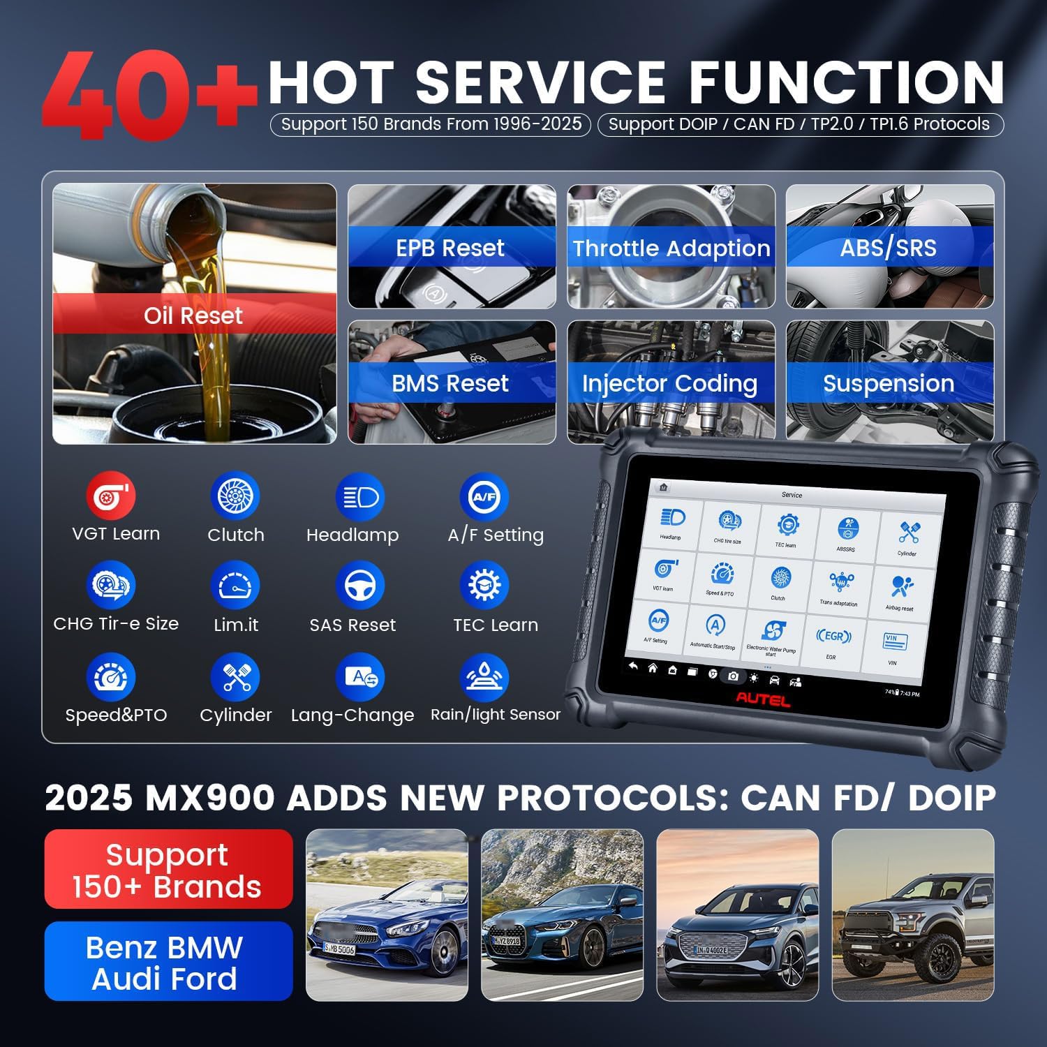 Autel MaxiCheck MX900, 2026 Valise Diagnostic Auto avec 3000+ Tests Actifs, DoIP& CAN FD, 40+ Services, Même Fonction que MK900 MK900BT, Ver Supérieure de MK808BT PRO MK808S MX808S, Tout Système, 11OS