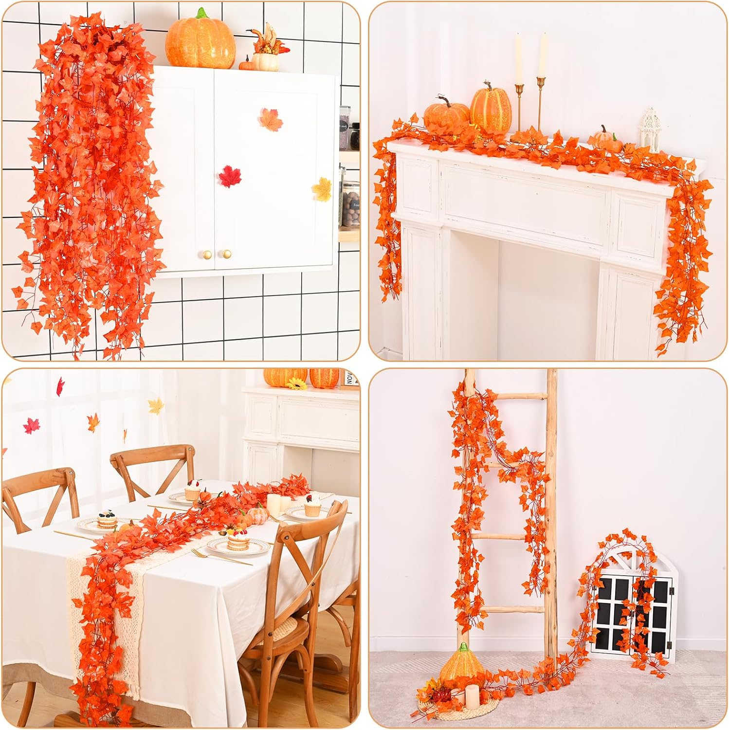 12ストランド 84フィート フェイク 紅葉 ガーランド 秋の装飾 自宅用 人工秋のつる植物 感謝祭 玄関/壁/部屋の装飾に