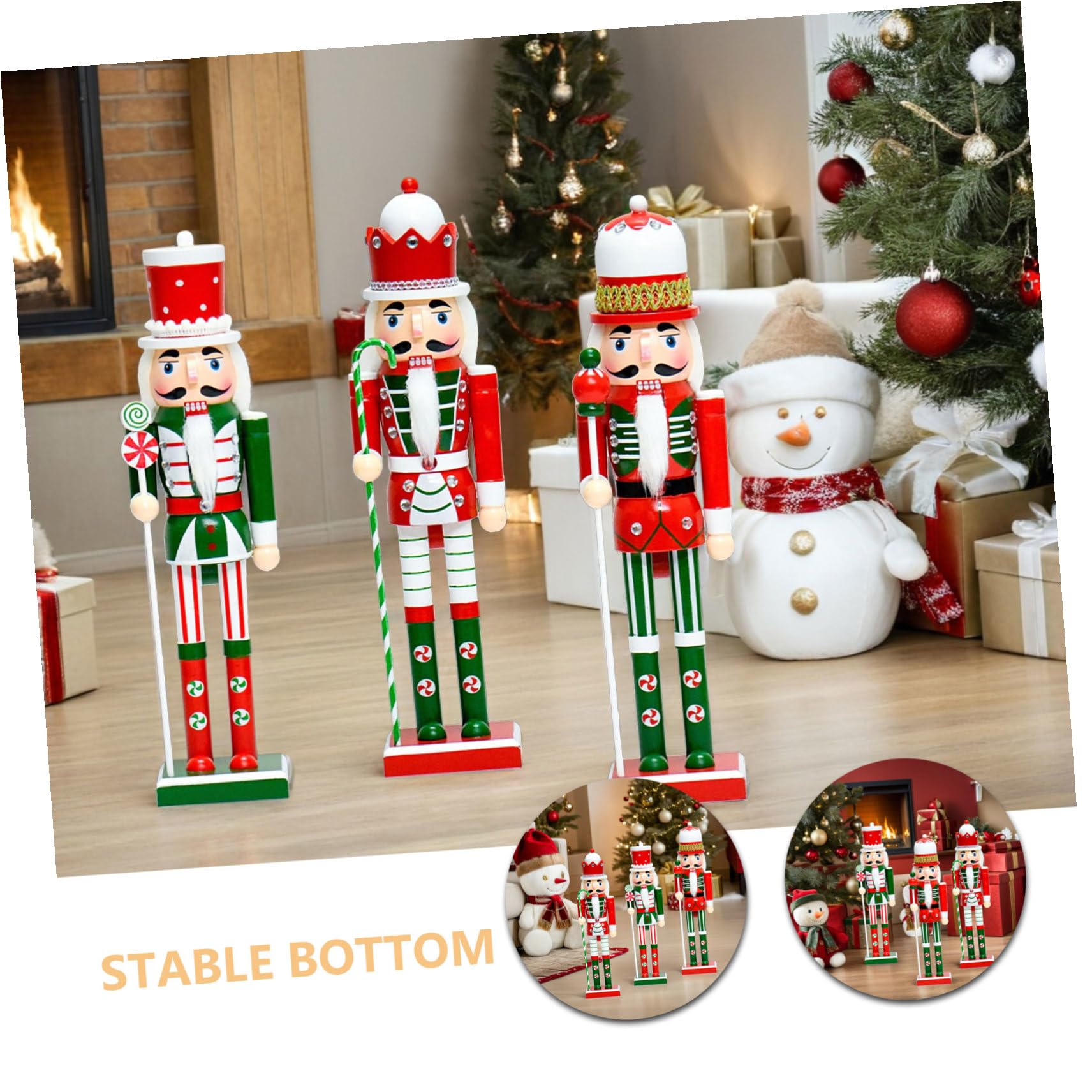 Mikikit Figura in Legno 38 Cm 3 Pezzi Decorazione Natalizia Personaggio da Tavolo per Addobbi Festivi e Compleanni