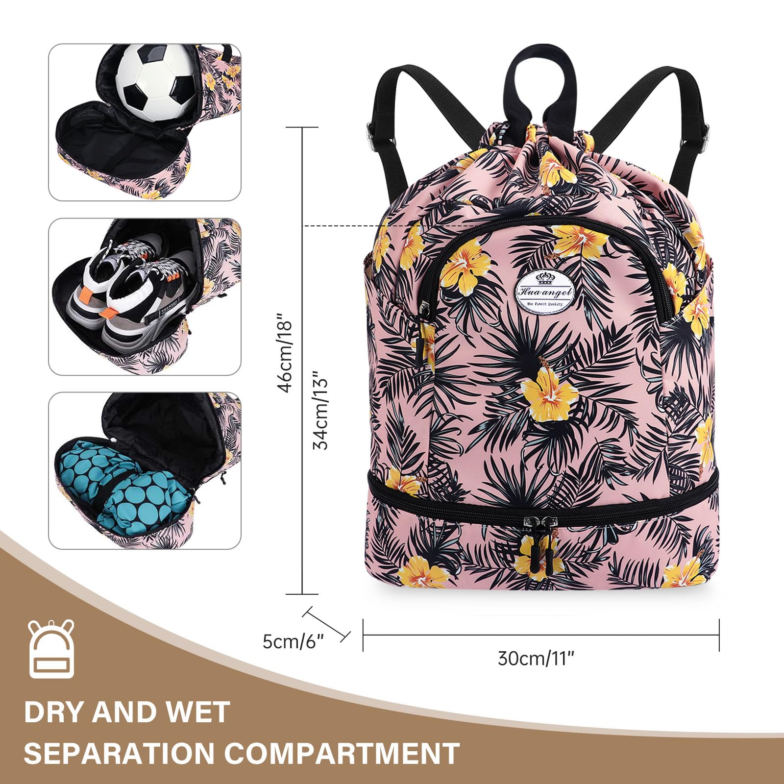 HUA ANGEL Unisex Drawstring Backpack Sports Gym Bag Drawstring Bag Weekend Daypack With Shoe Compartment for Women Men Basketball Football Outdoor Fitness Yoga Swimming Beach - Image 4