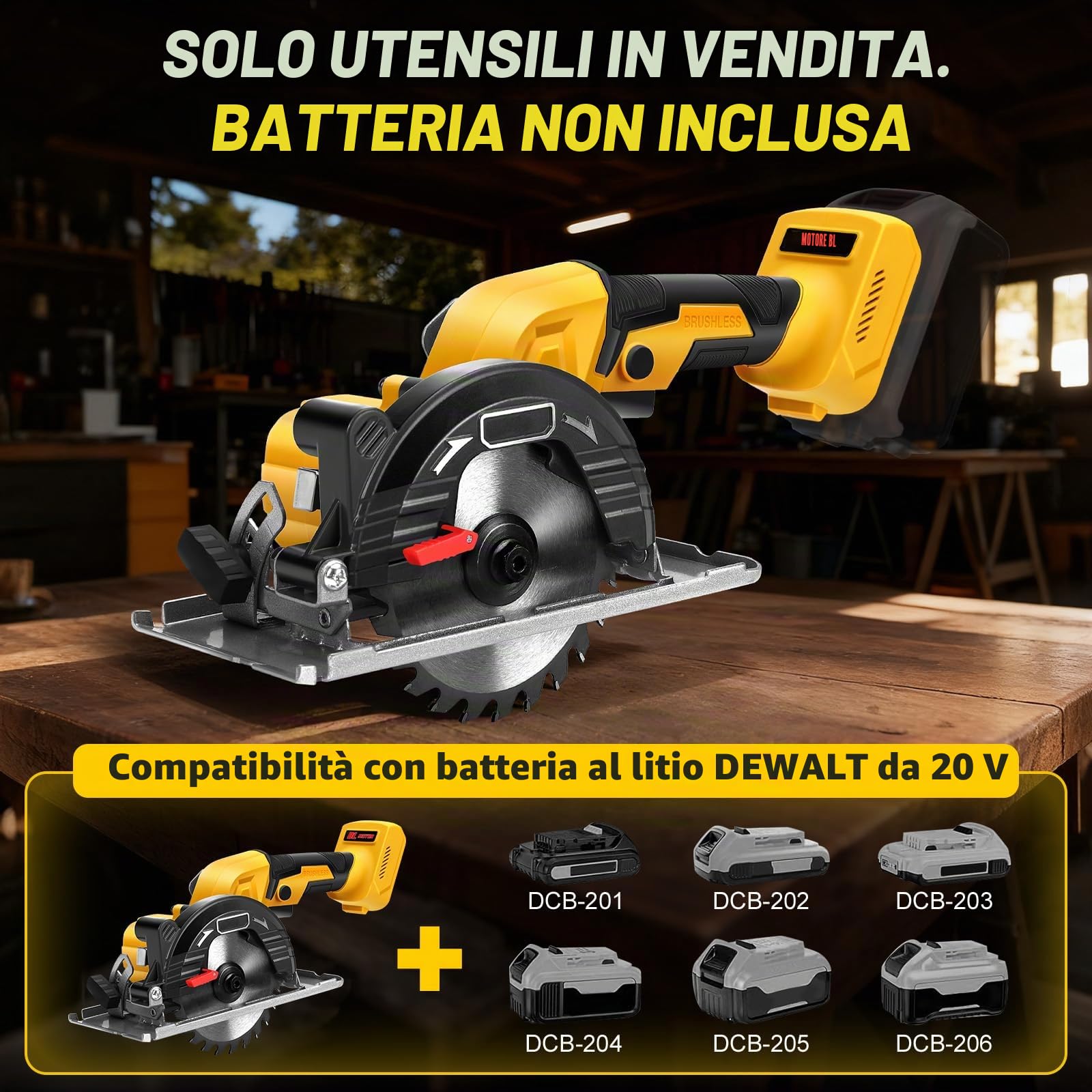 Roadtime Sega circolare a batteria da 5 pollici per DeWalt da 20 V (senza batterie), mini sega circolare professionale con 2 lame, sega per legno e coltello diamantato, ideale per legno, metalli
