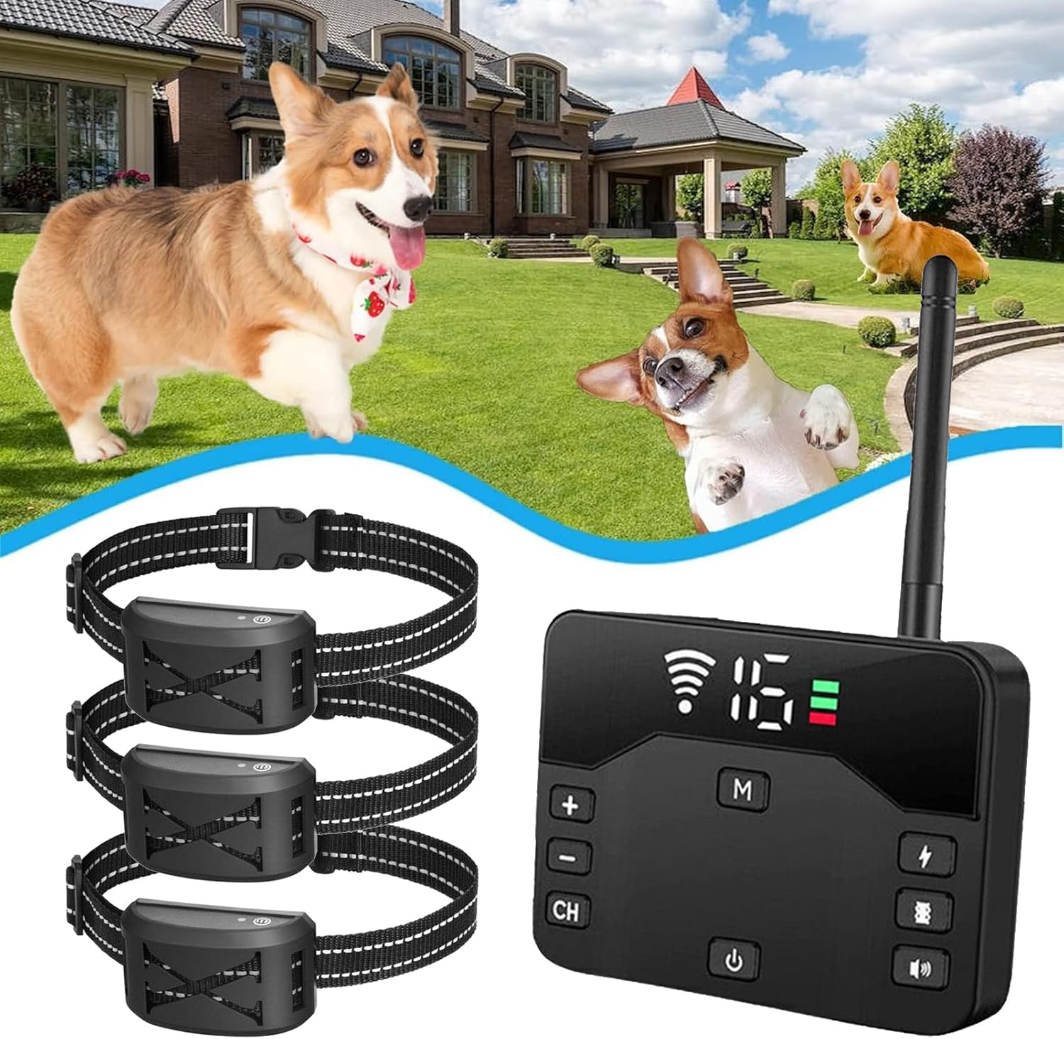 Wireless Dog Fence, Portable Pet Perimeter Fence and Remote Training Collar, Waterproof Collar Receiver with Tone/Static Correction, Dog Boundary Container, Suitable for All Dogs,for3dogs