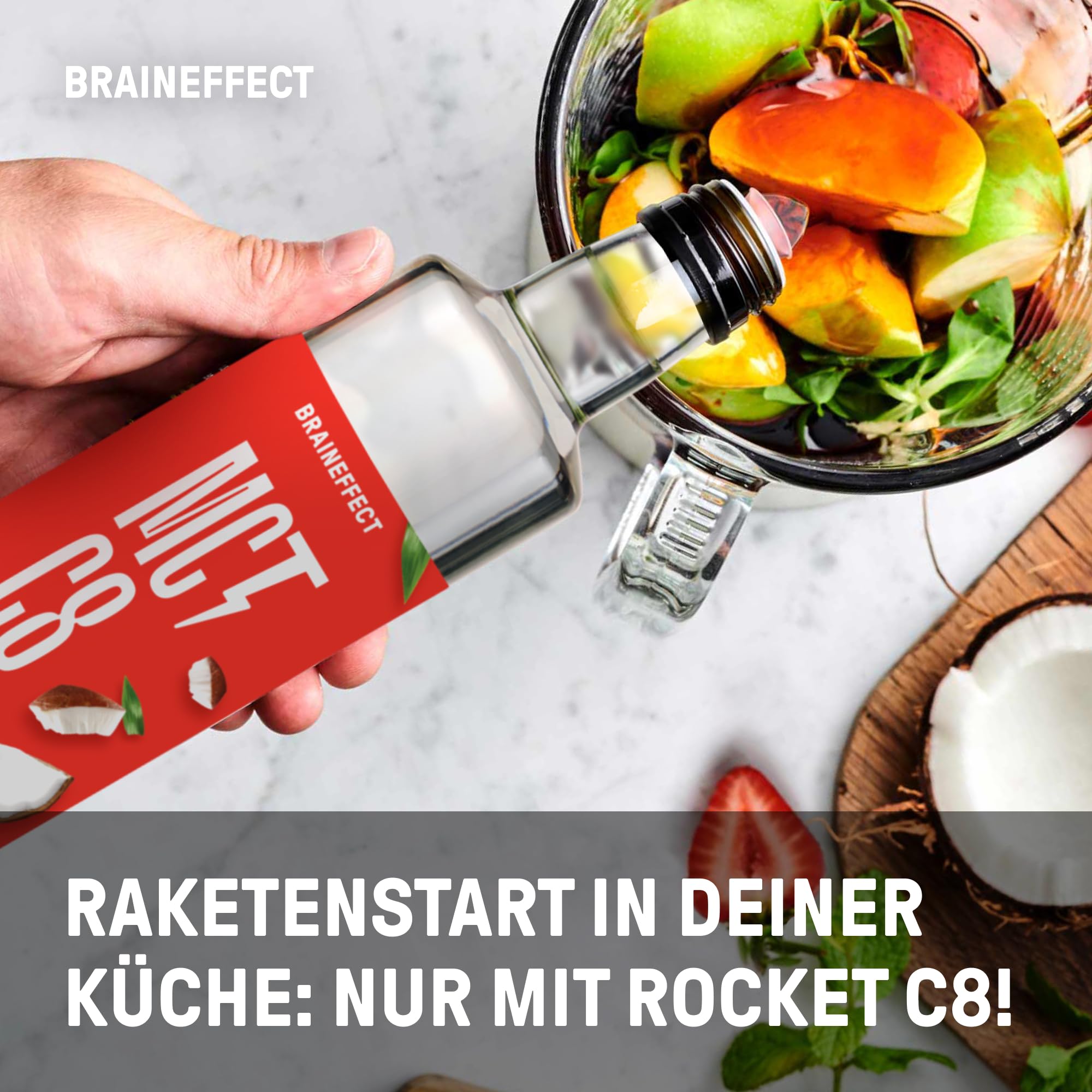BRAINEFFECT MCT-Öl C8 BUNDLE (2 * 500ml) - Bildet 300% mehr Ketone als andere MCT-Öle (100% C8) - Ketogene Ernährung - Reiner Extrakt aus Kokosnussöl - Ideal für ketogene Diät & Bulletproof Coffee