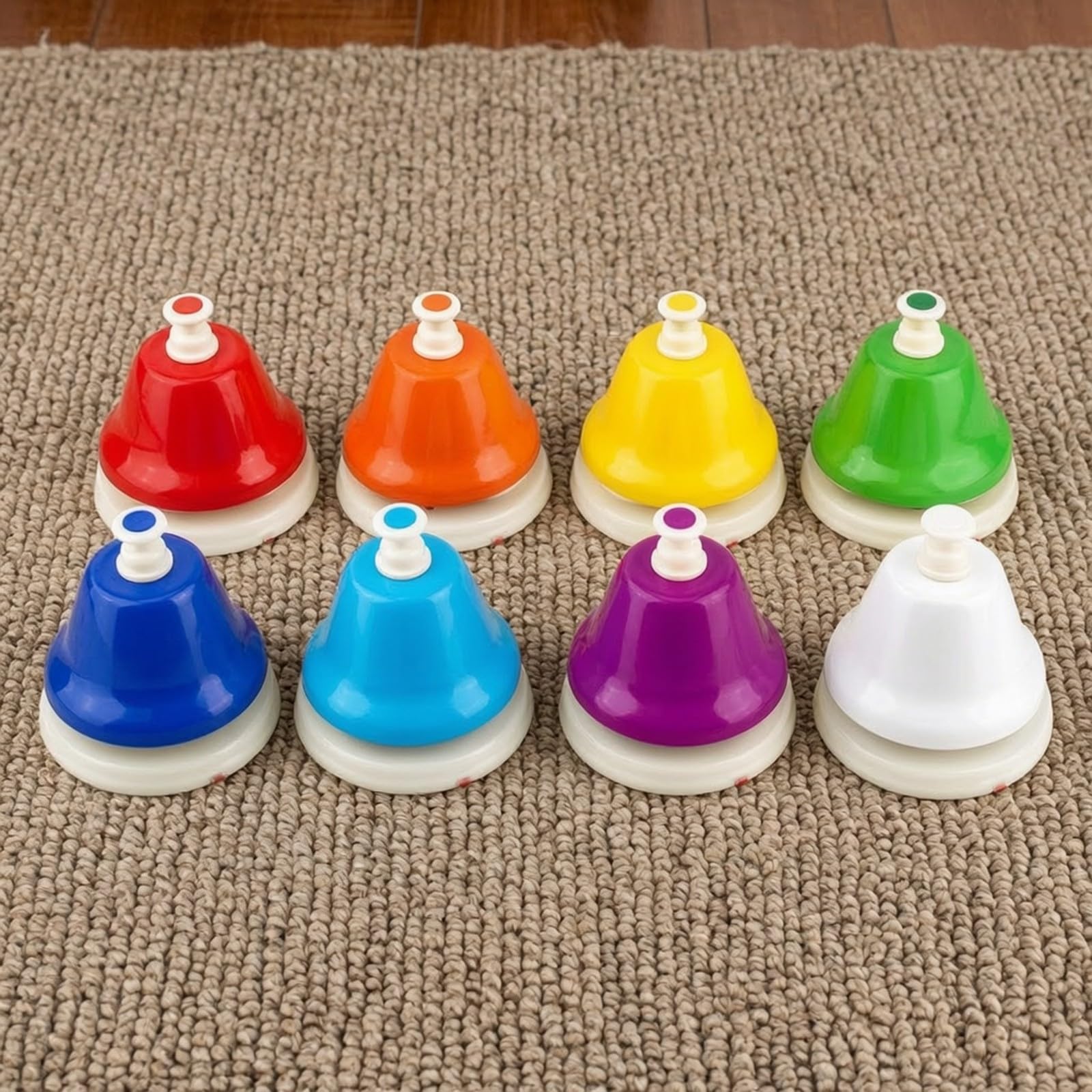 8 Pezzi Campanello Musicale con Pulsante Facile da Usare Campana a Mano con Base Bianca Durevole per attività di Ritmica, Sessi Musicali Domestico